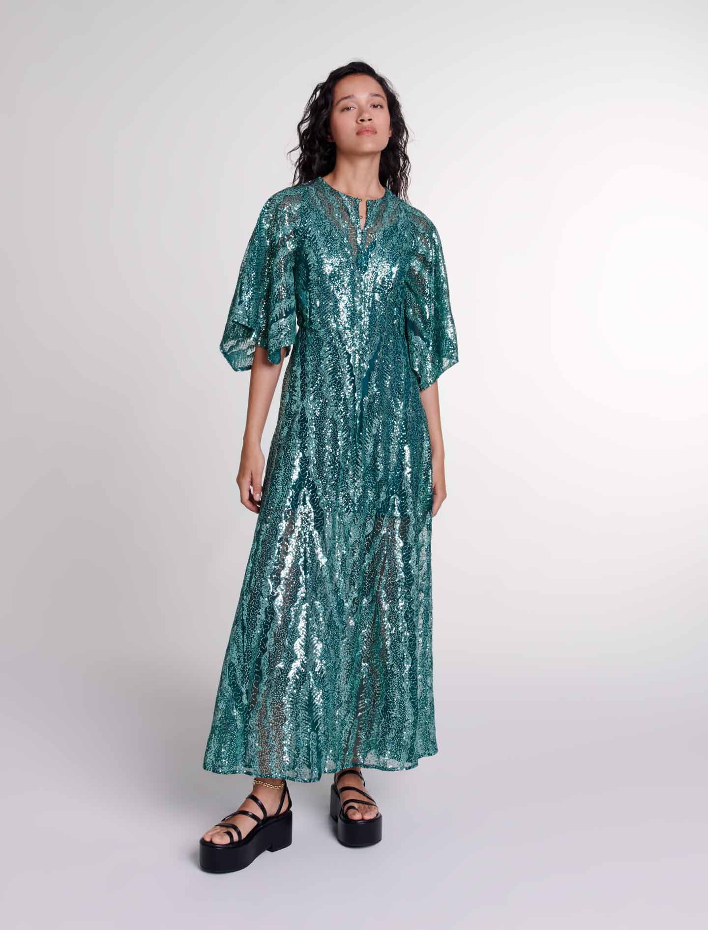 パーティードレス Crystal-Embellished Sequin Maxi Dress Strapless Crystal Sequin Maxi Dress Silver - Luxe Sequin