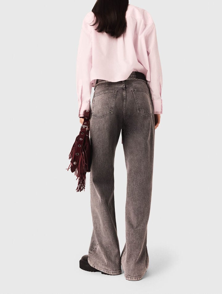 Wide-leg jeans with chain-link belt