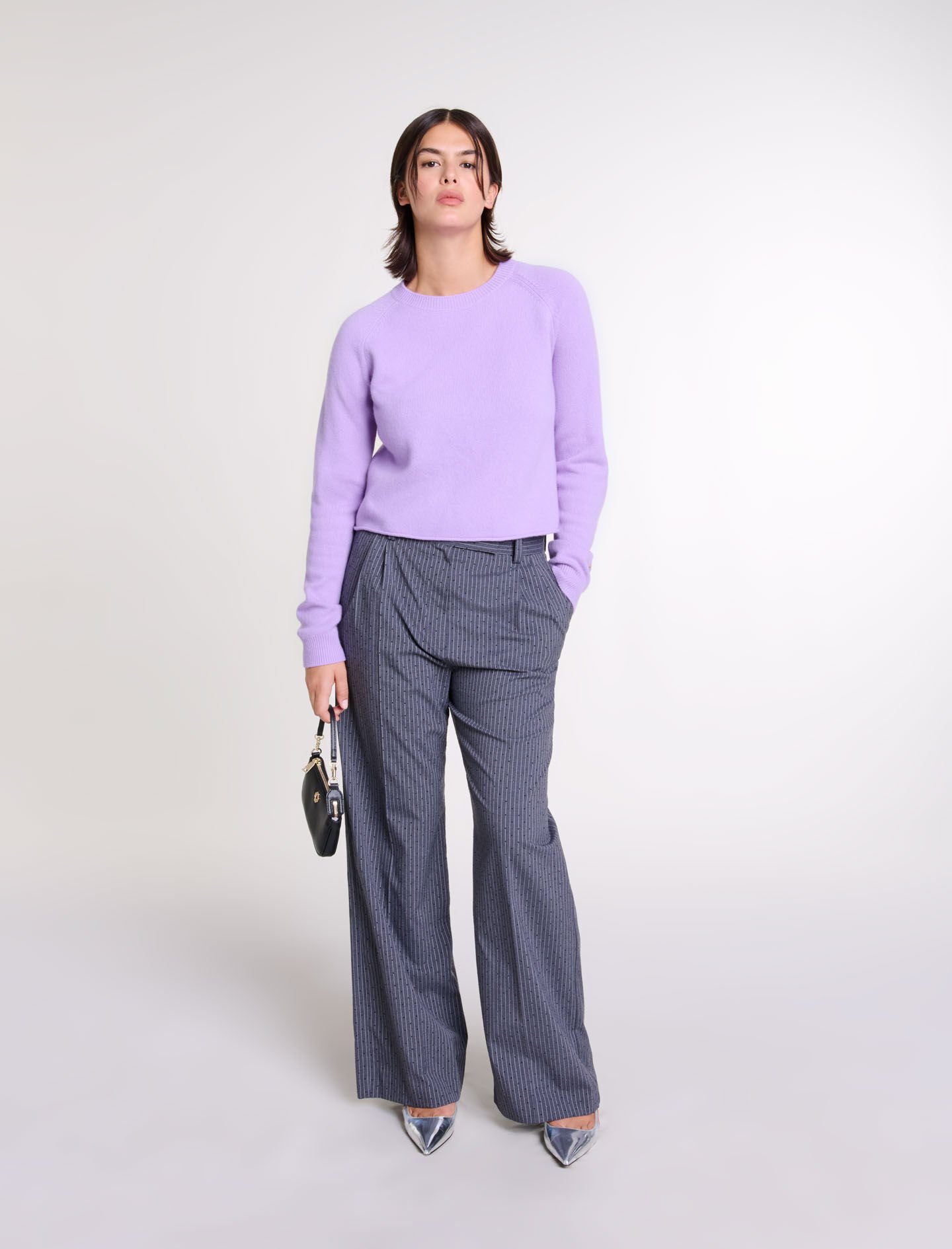 Rhinestone suit trousers Black / Gray For Women | Maje Rhinestone suit trousers Black / Gray For Women | Maje
