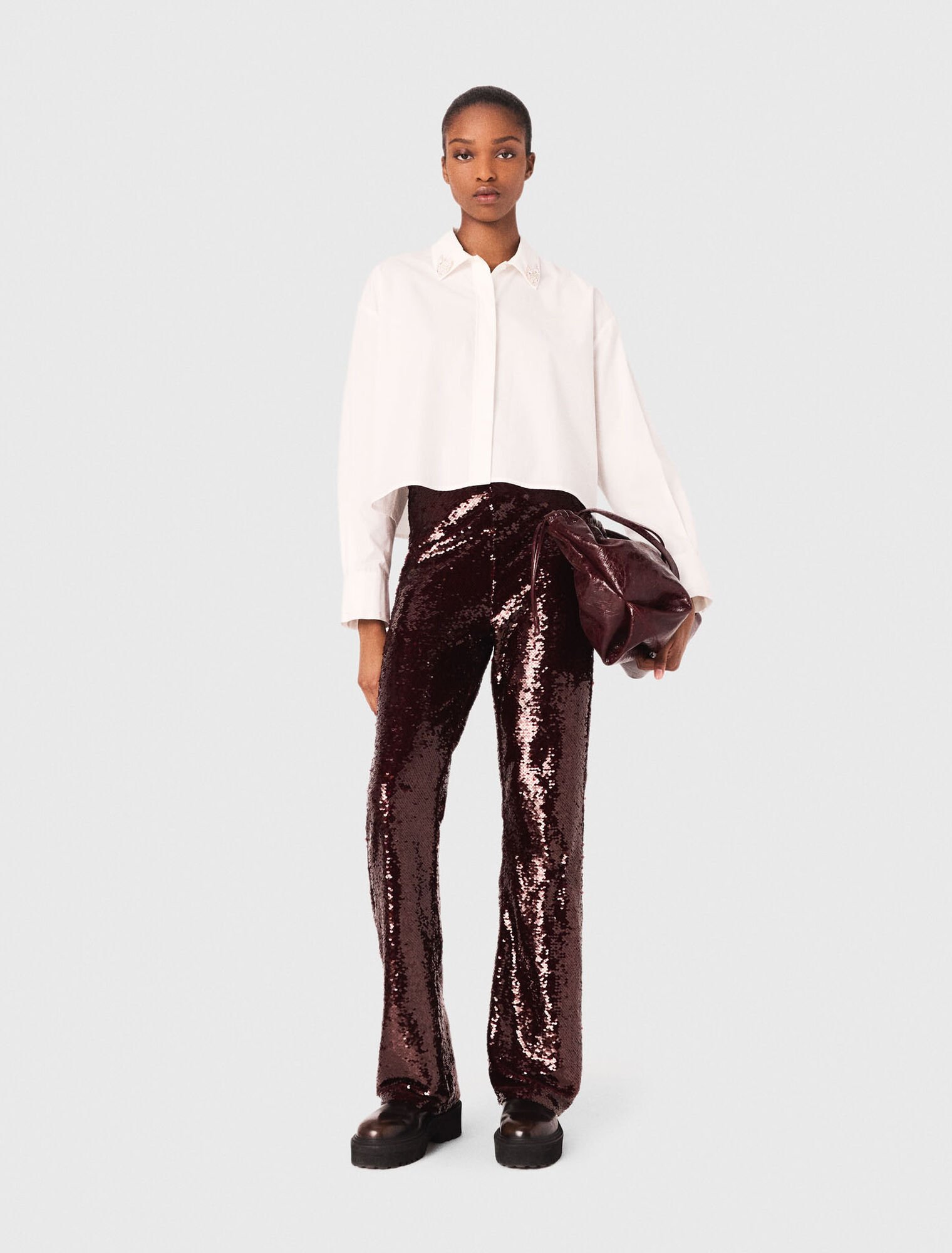Cropped shirt with jewel detail
