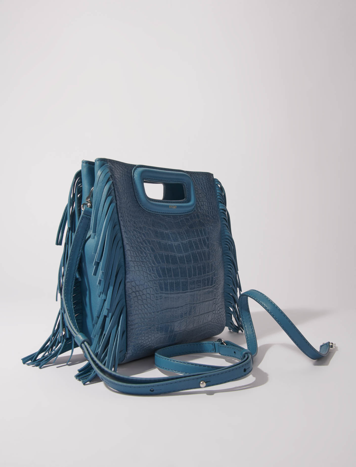 Maje M Fringe Leather Crossbody Bag Blue