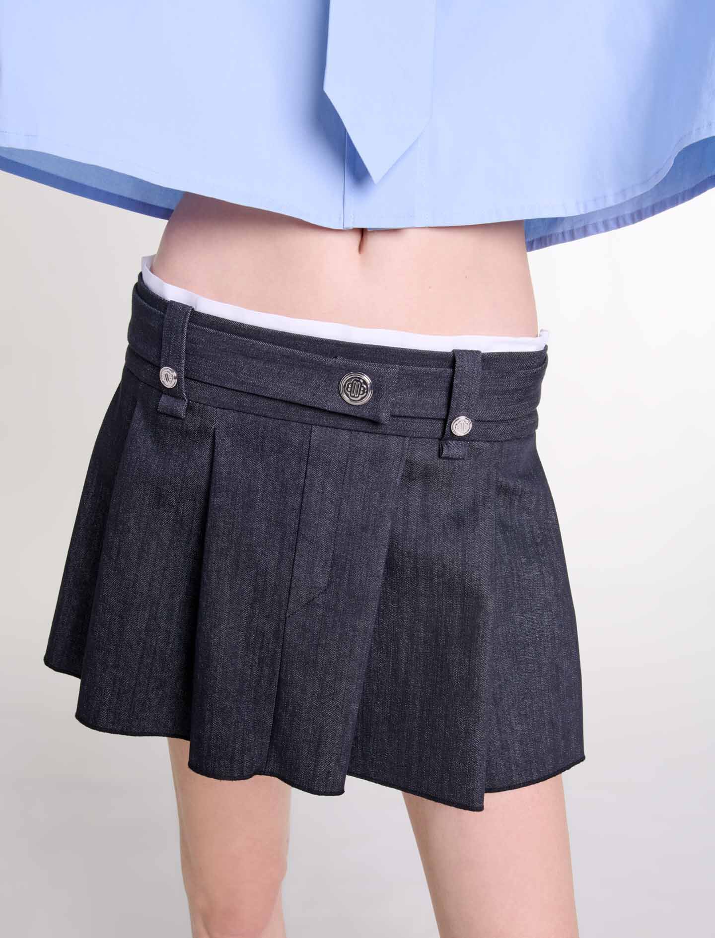 Black denim-effect mini skirt Black / Gray For Women | Maje