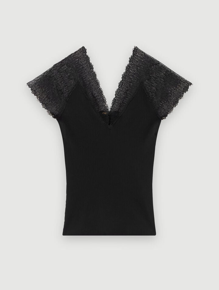 Jersey top with lace trim