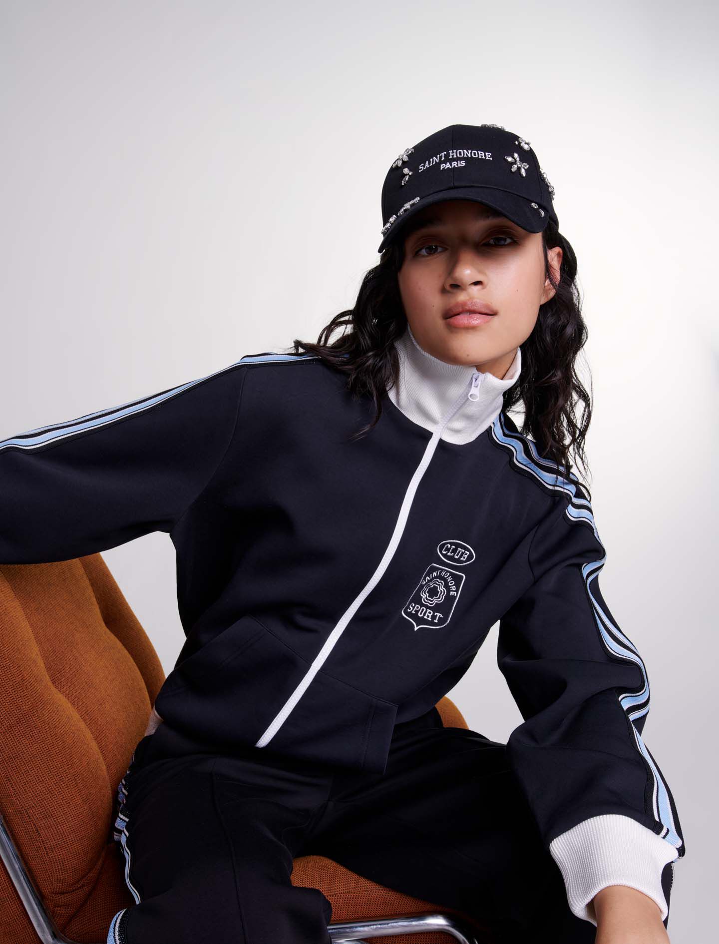 Embroidered tracksuit jacket Black / Gray For Women | Maje Embroidered tracksuit jacket Black / Gray For Women | Maje