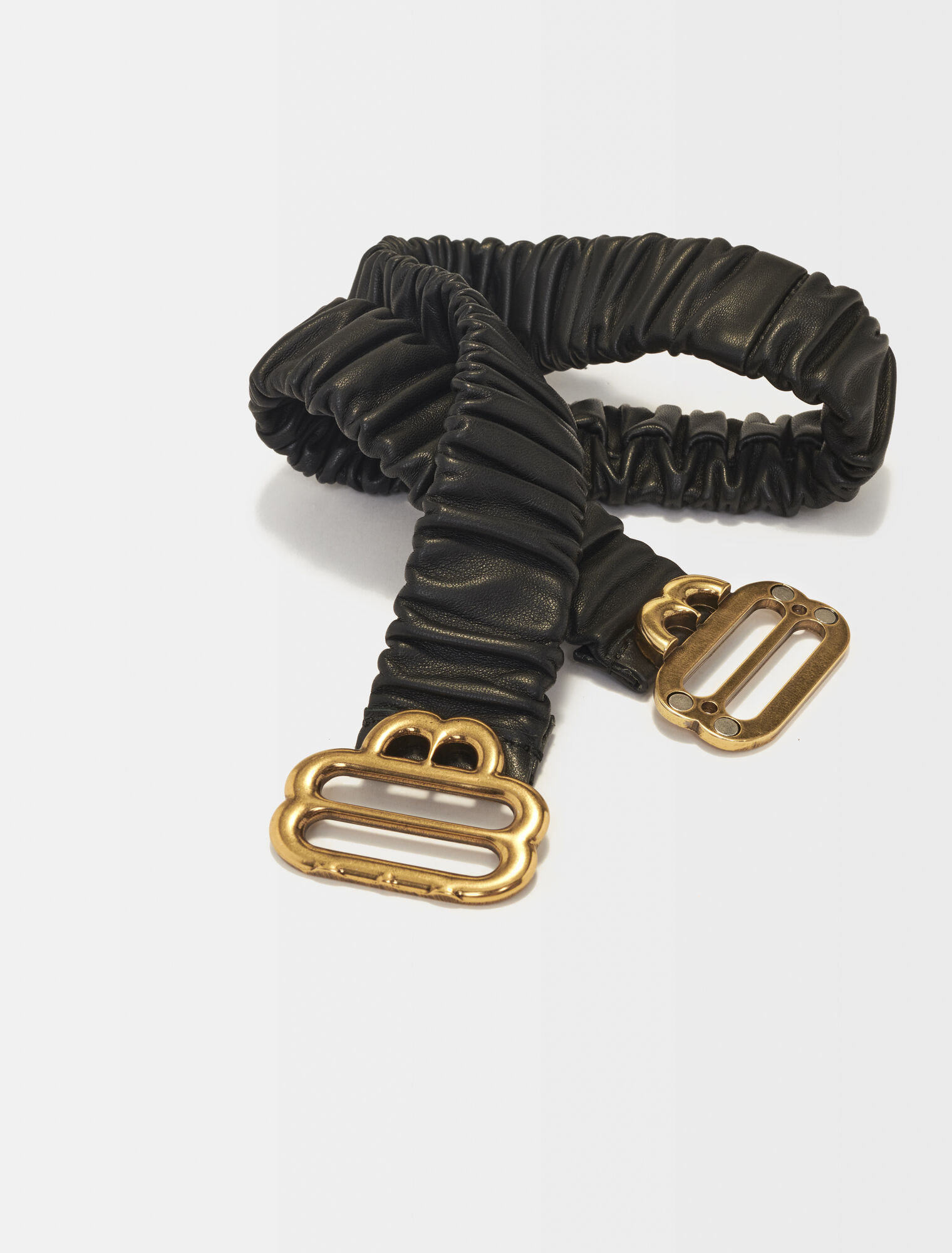 Gathered leather belt with Clover logo