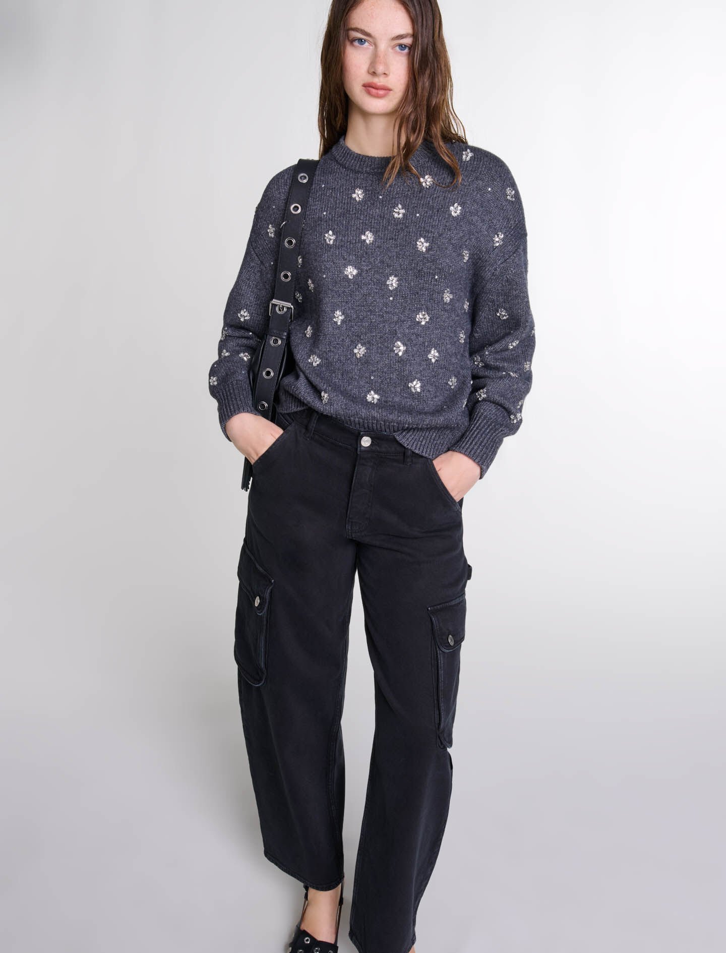 maje ニット Knitted jumper with rhinestones