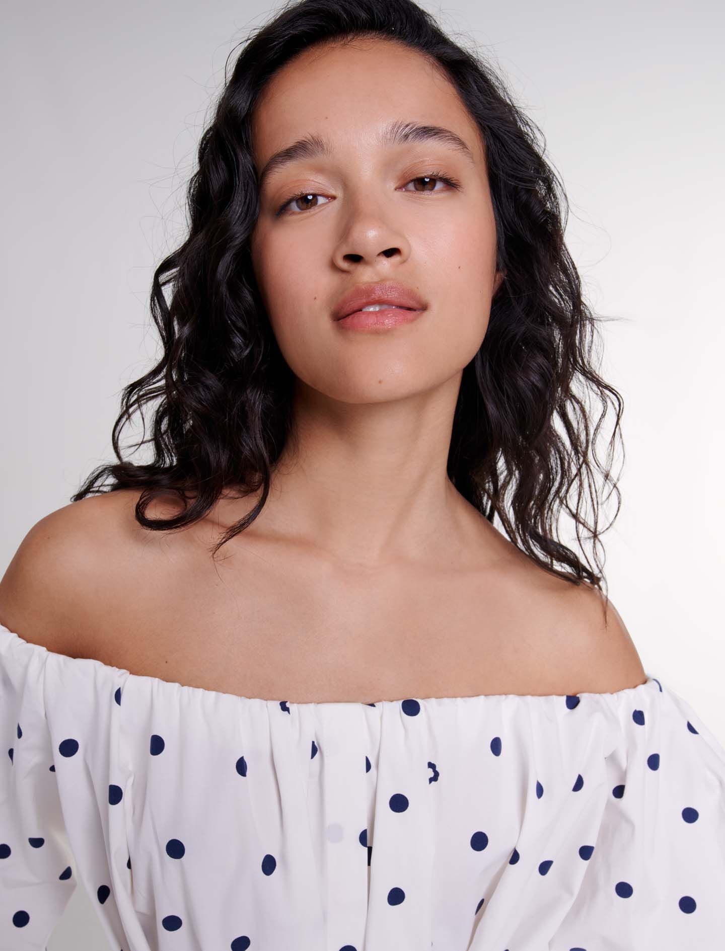 Shirt dress with bardot neckline White For Women | Maje