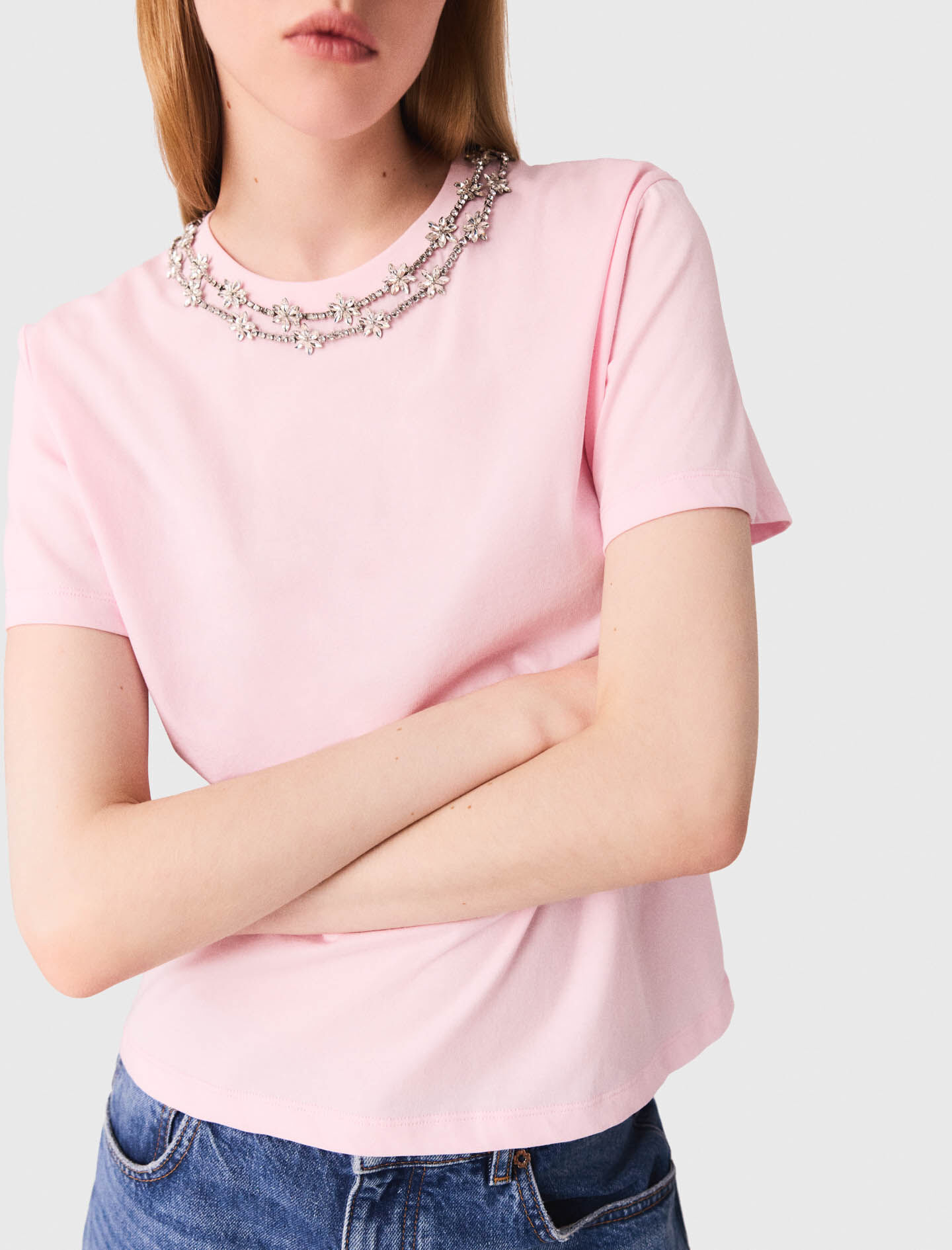 Short-sleeve jewel neck T-shirt Pink For Women | Maje