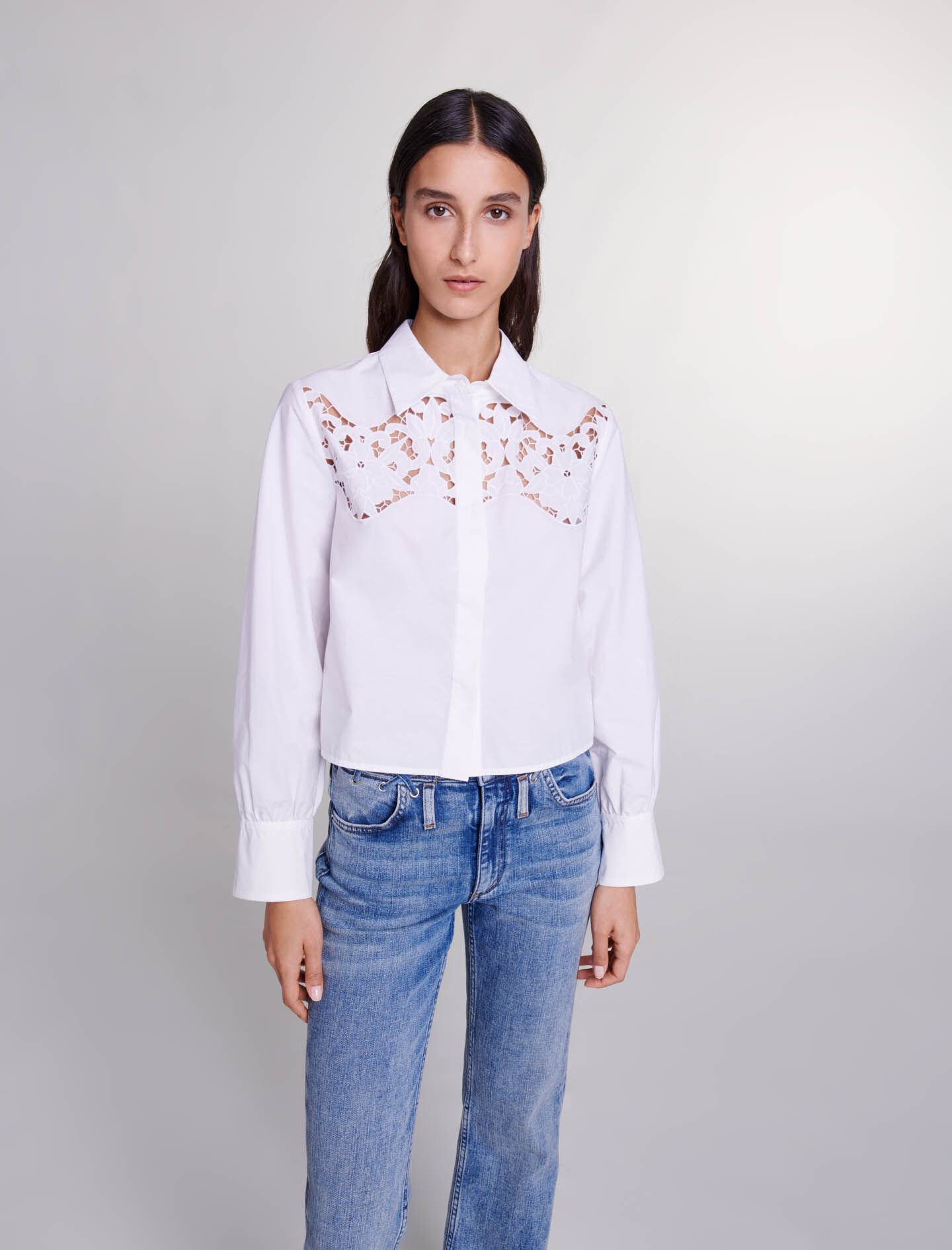 Openwork cotton shirt White For Women | Maje