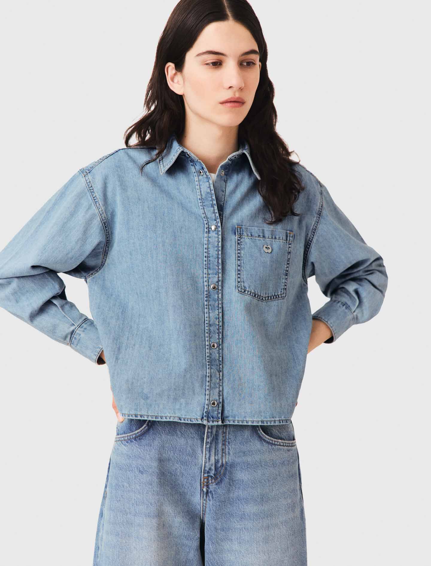 Denim shirt with logo Blue For Women | Maje