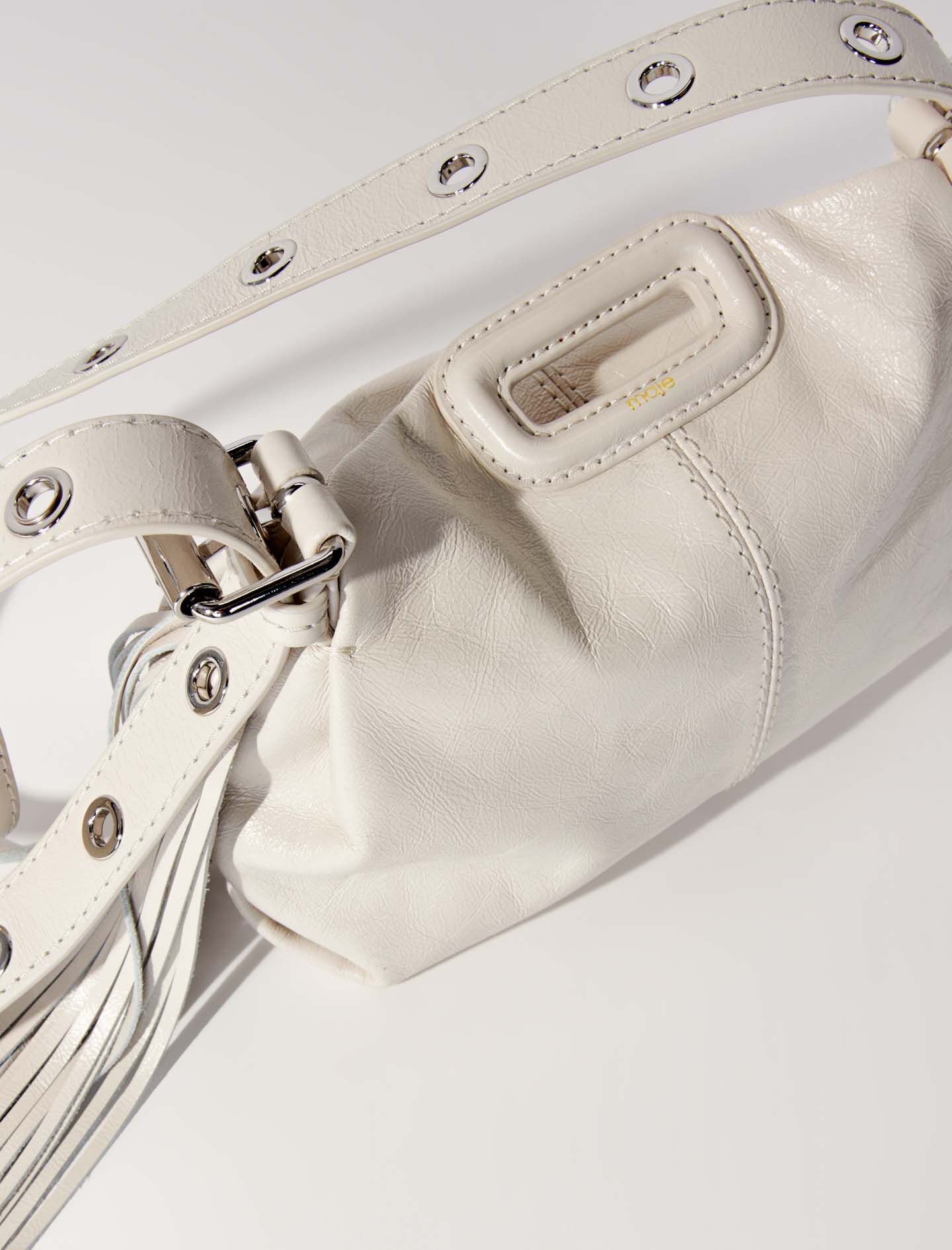Crackle leather mini Miss M bag White For Women | Maje