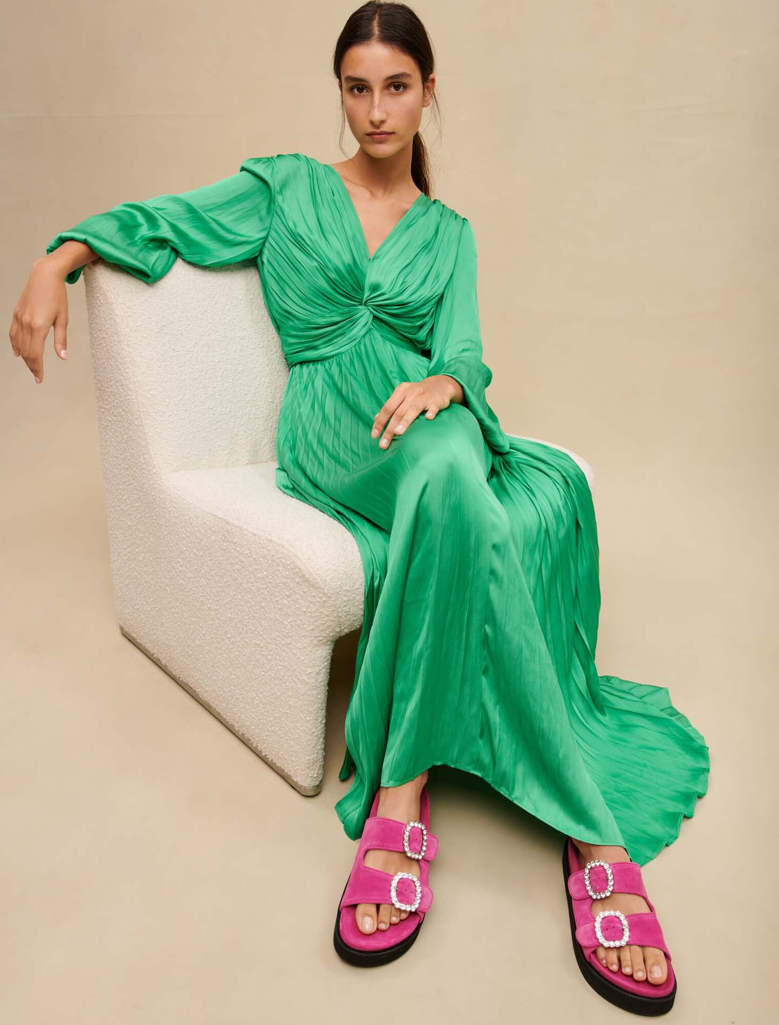 Long draped satiny dress