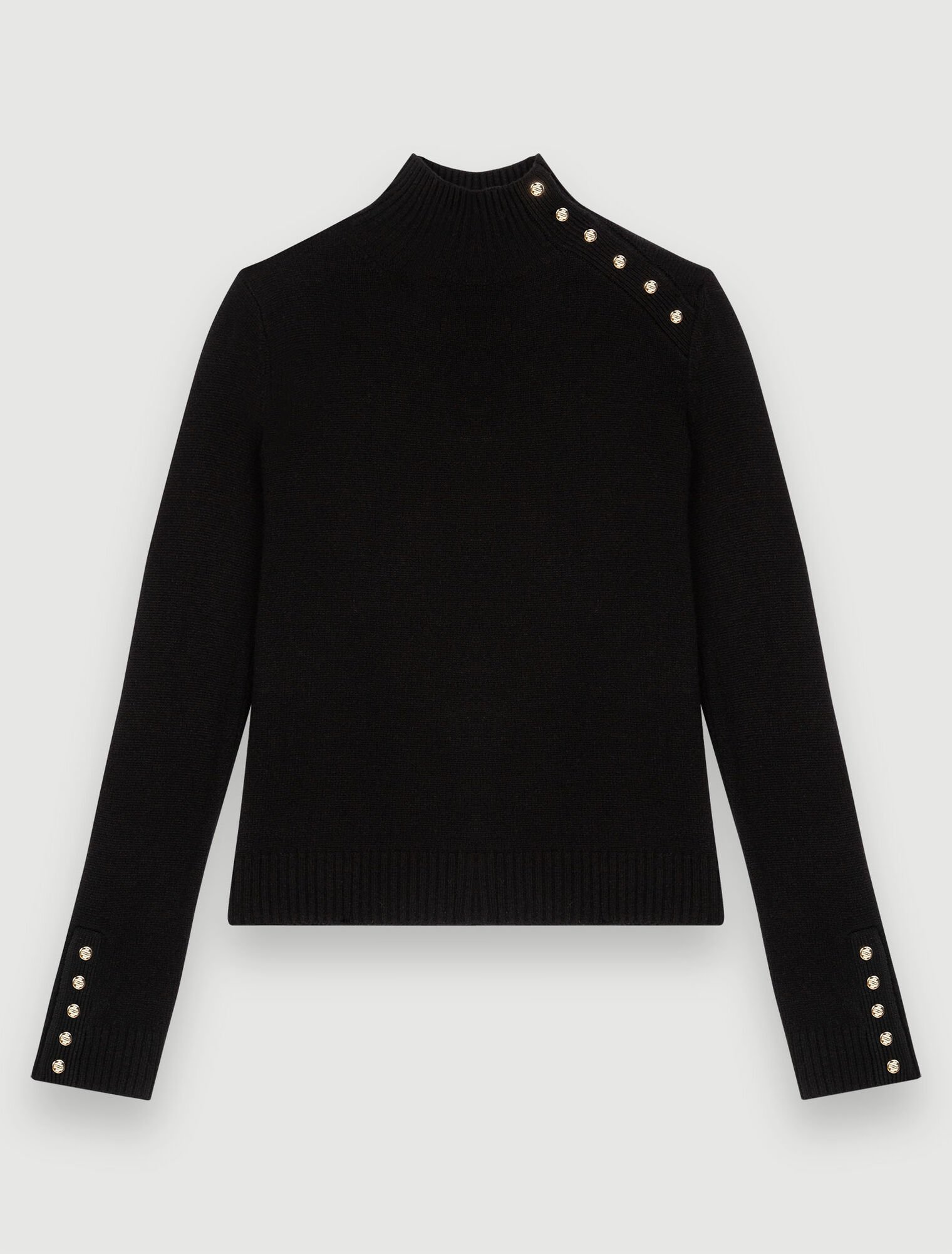 Cashmere sweater with gold snap buttons