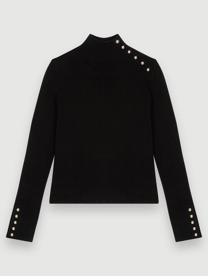 Cashmere sweater with gold snap buttons