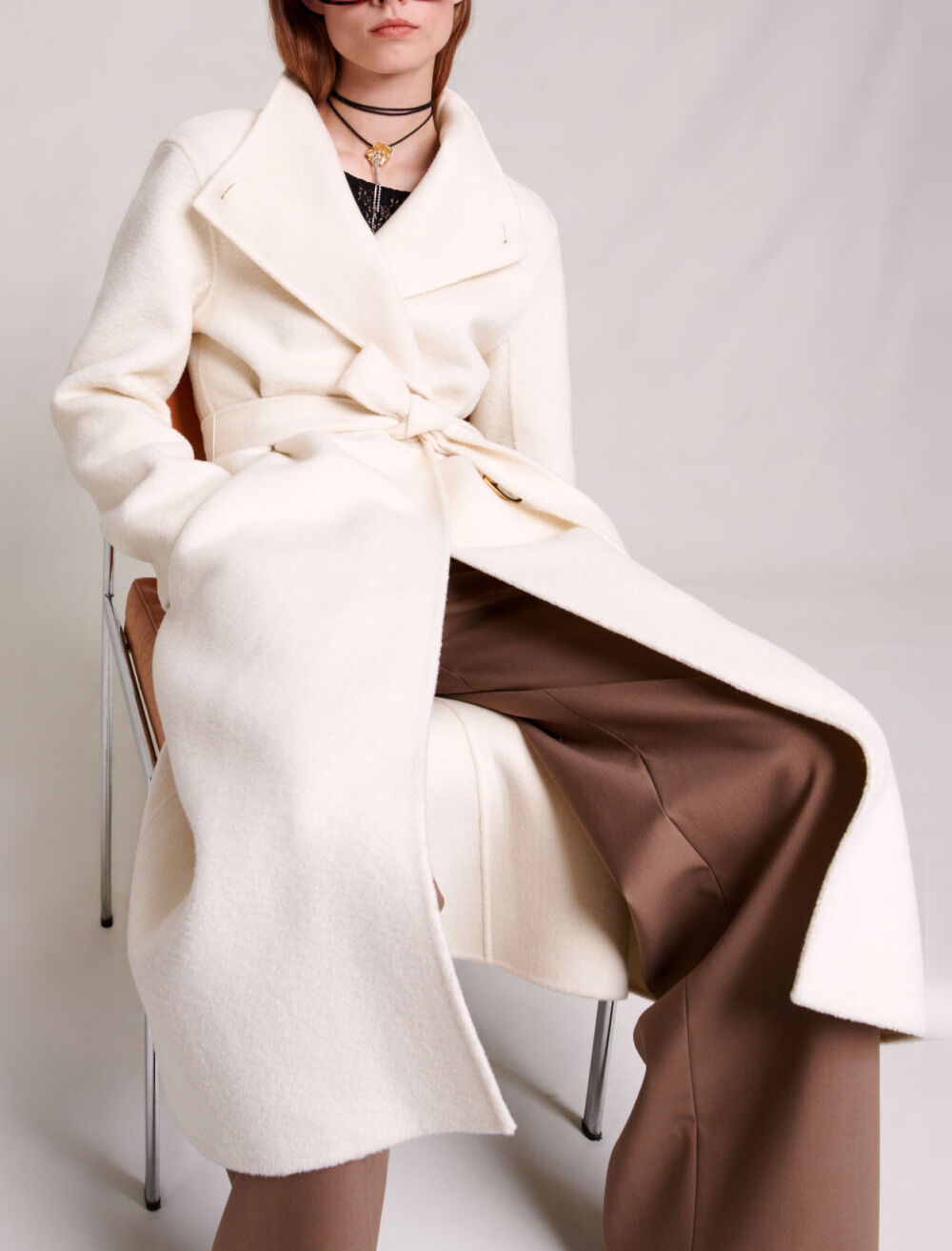 Mid-length coat with tie fastening White For Women | Maje