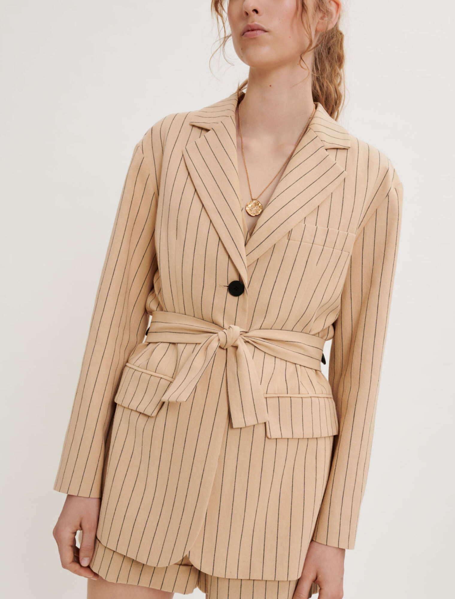 Belted striped jacket