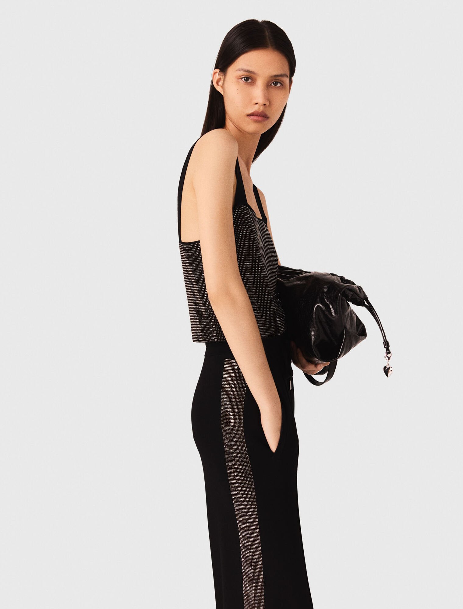 Strappy diamanté knit top