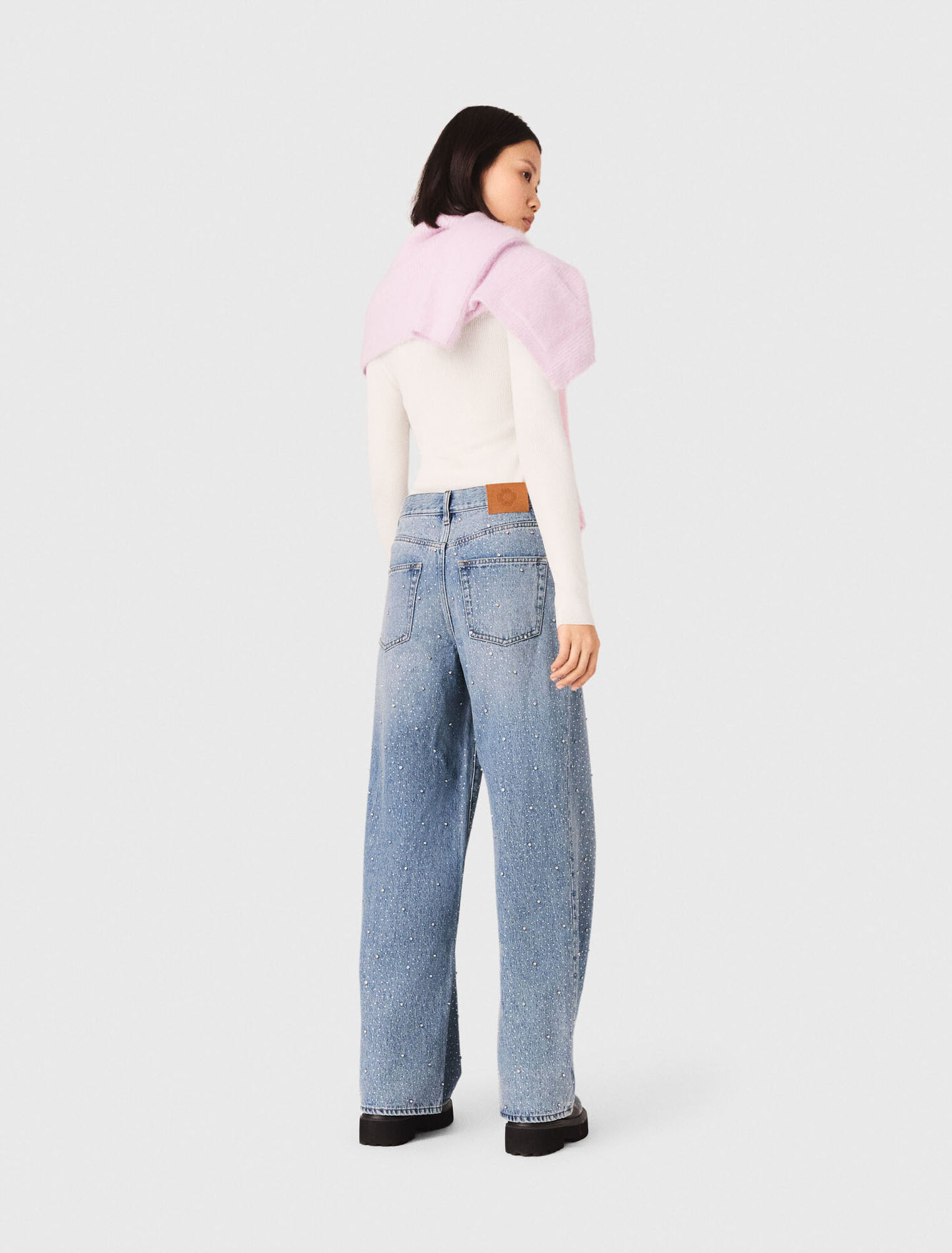 Wide-leg all-over rhinestone jeans