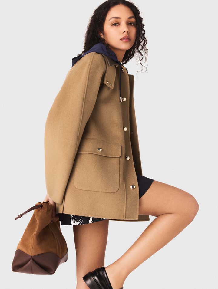 Wool coat with removable hood