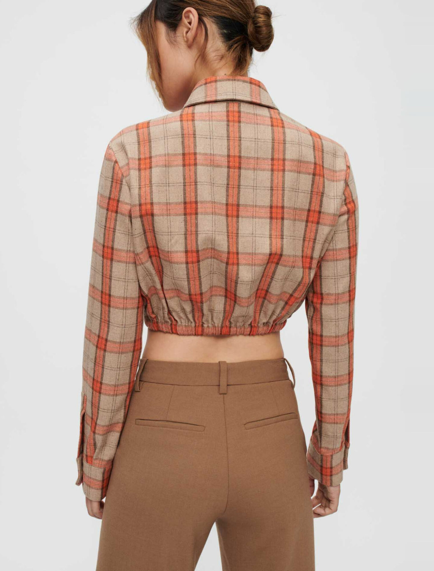 Camel and orange plaid crop shirt