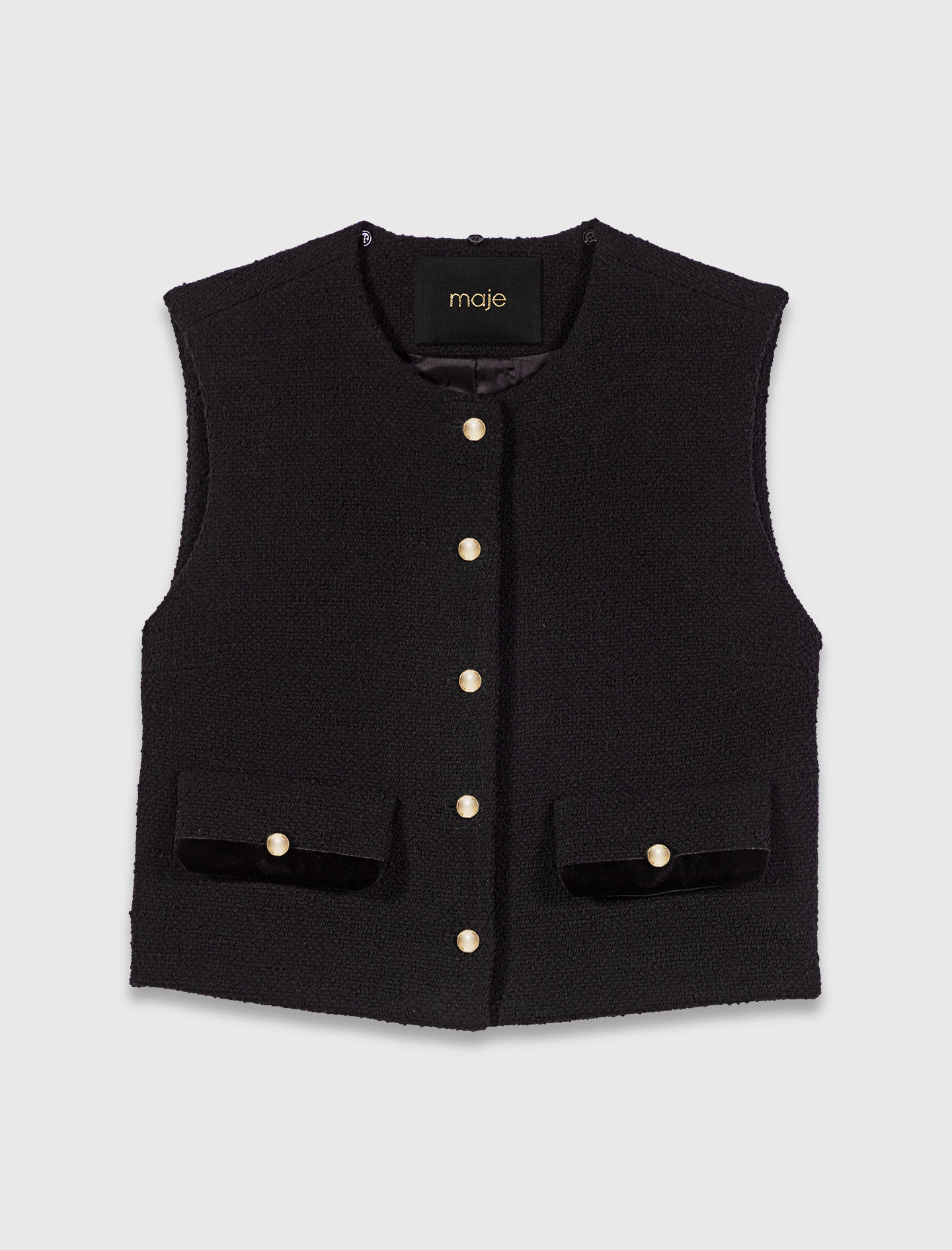 Tweed top with removable collar Black / Gray For Women | Maje