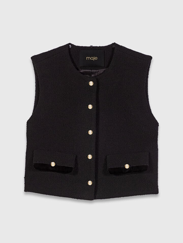 Tweed top with velvet trim