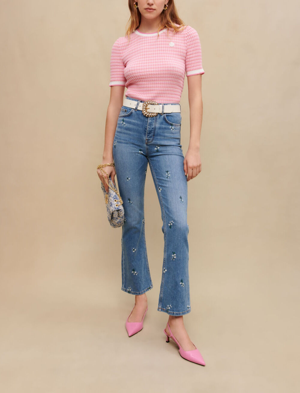 Jeans with floral embroidery Blue For Women | Maje