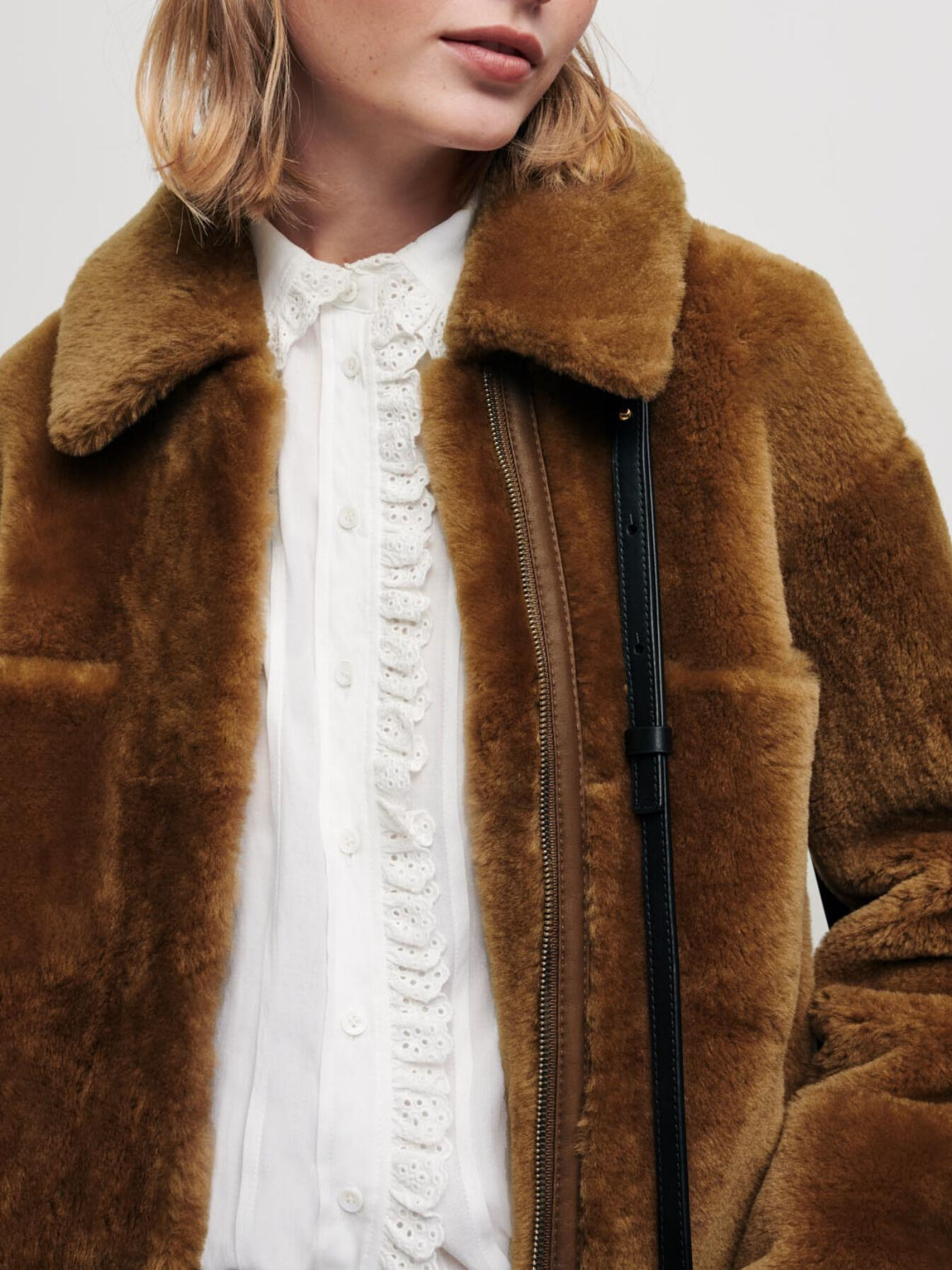 Reversible shearling coat Brown For Women | Maje