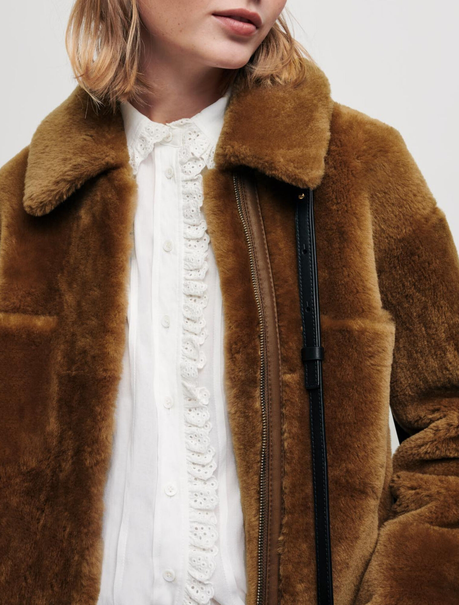 Reversible shearling coat