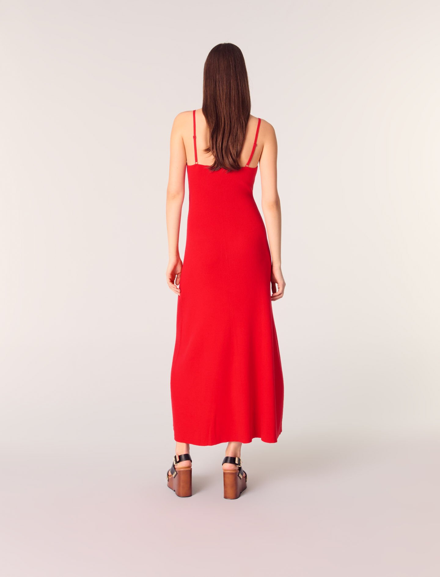【関税込み】LE17SEPTEMBRE レッド ニット マキシワンピース Rib knit maxi dress Red For Women | Maje