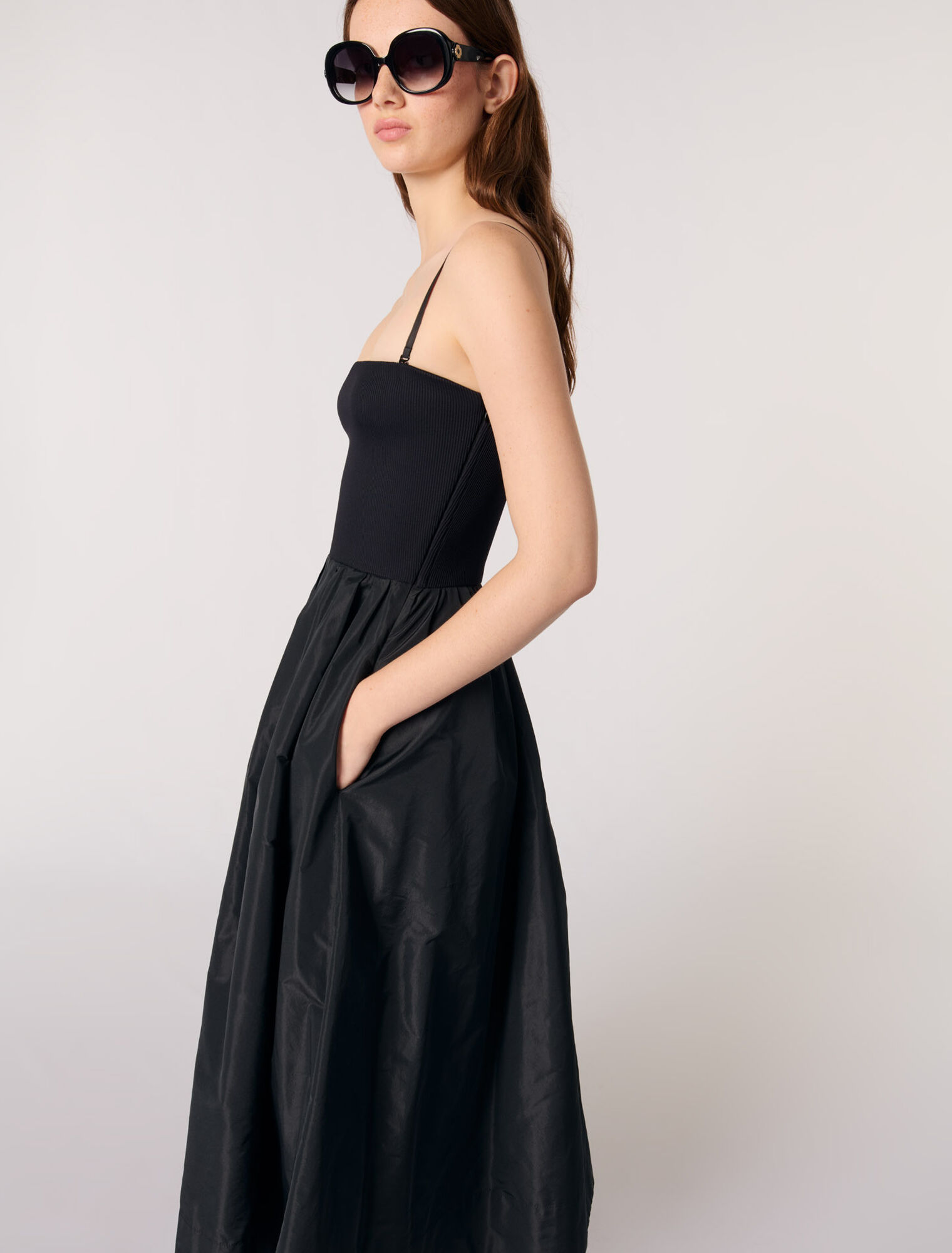 Strapless mesh and taffeta dress