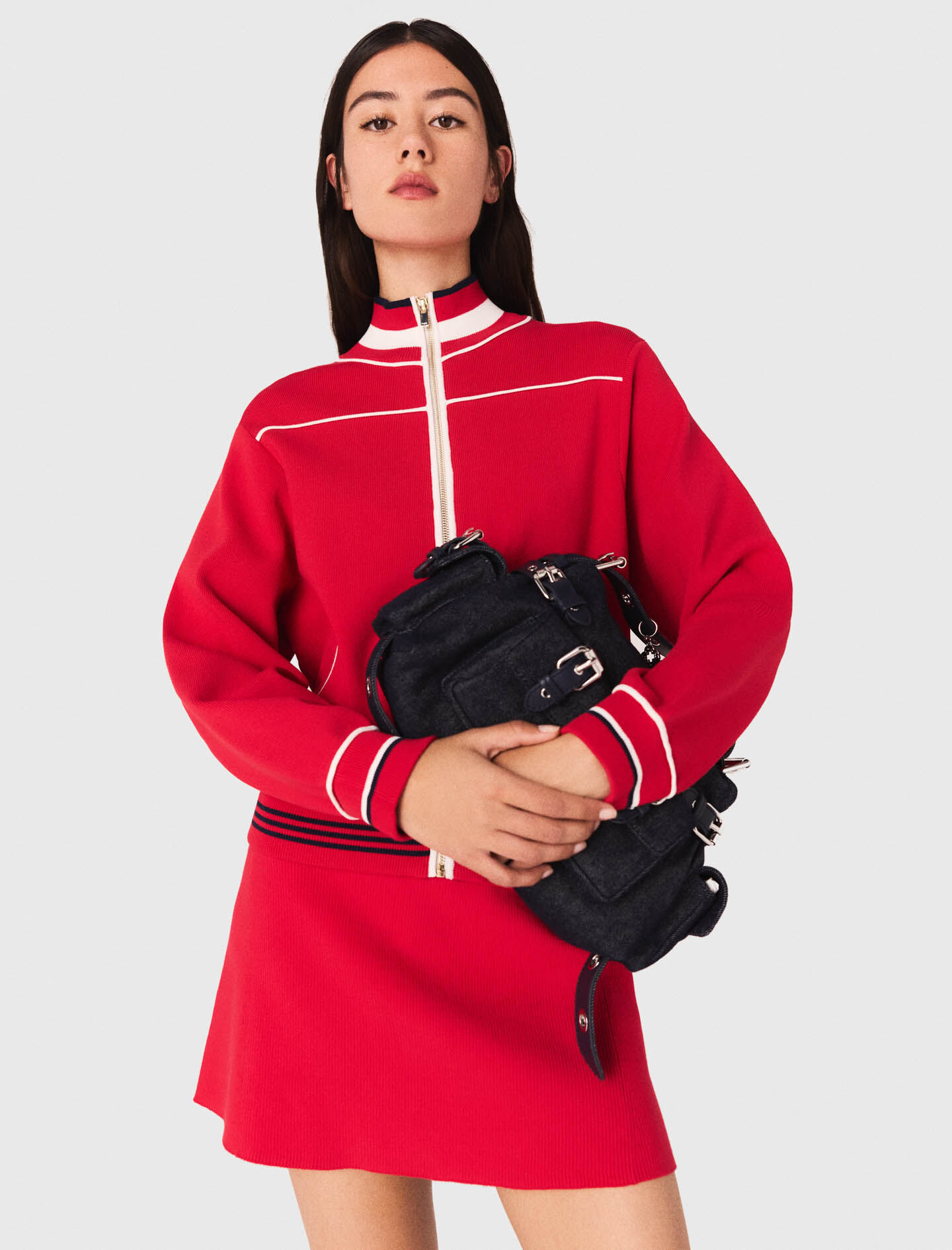 Zipped cardigan with elastic waist Red For Women | Maje