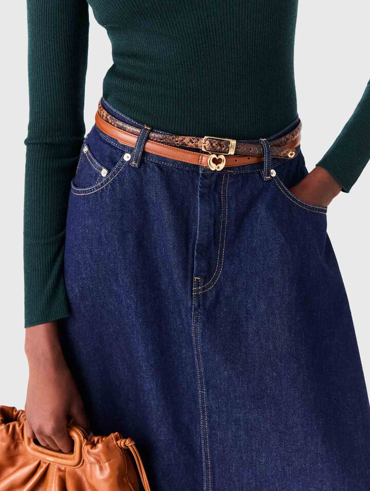 Slim smooth leather logo belt
