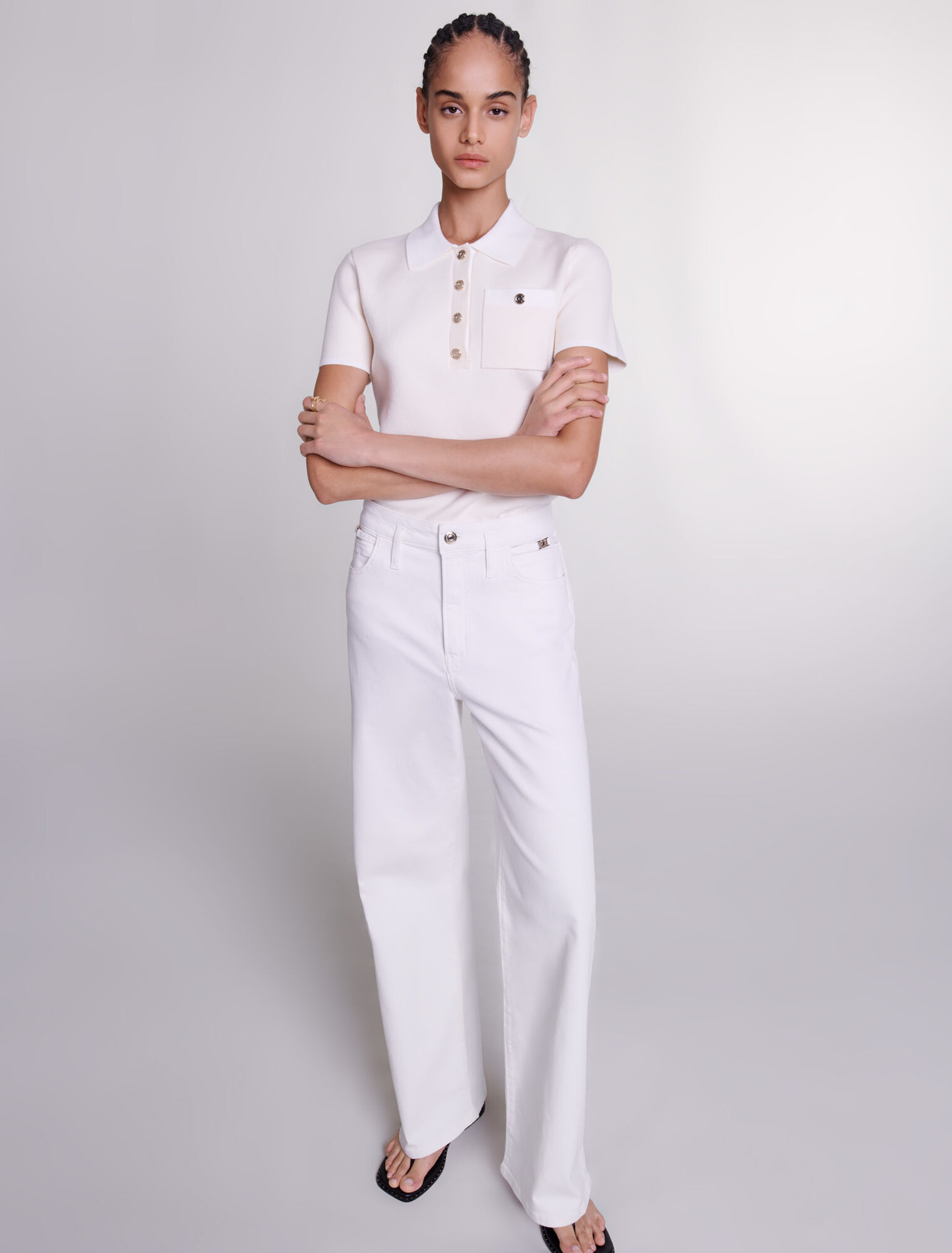 Polo collar knit top