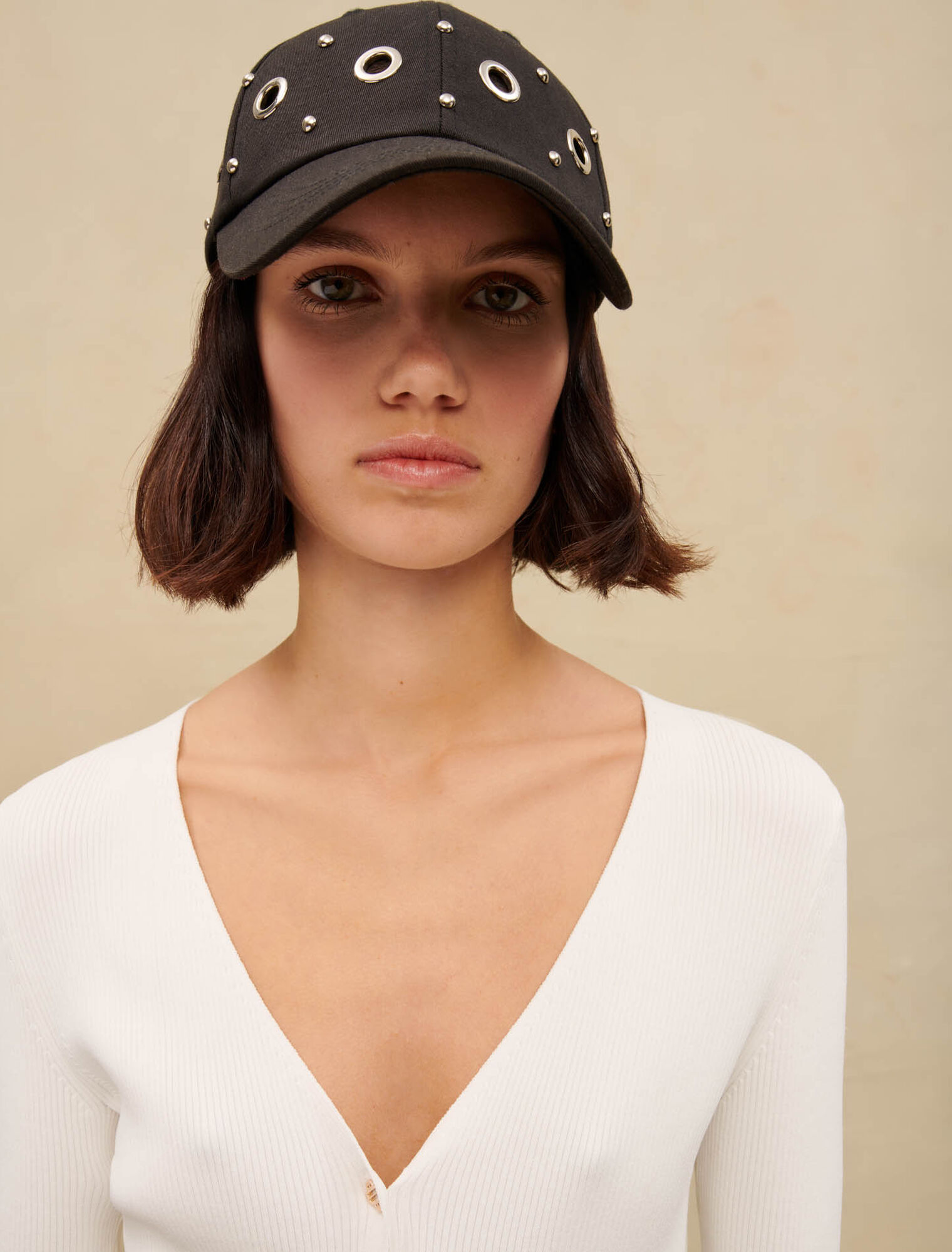 White ribbed V-neck top