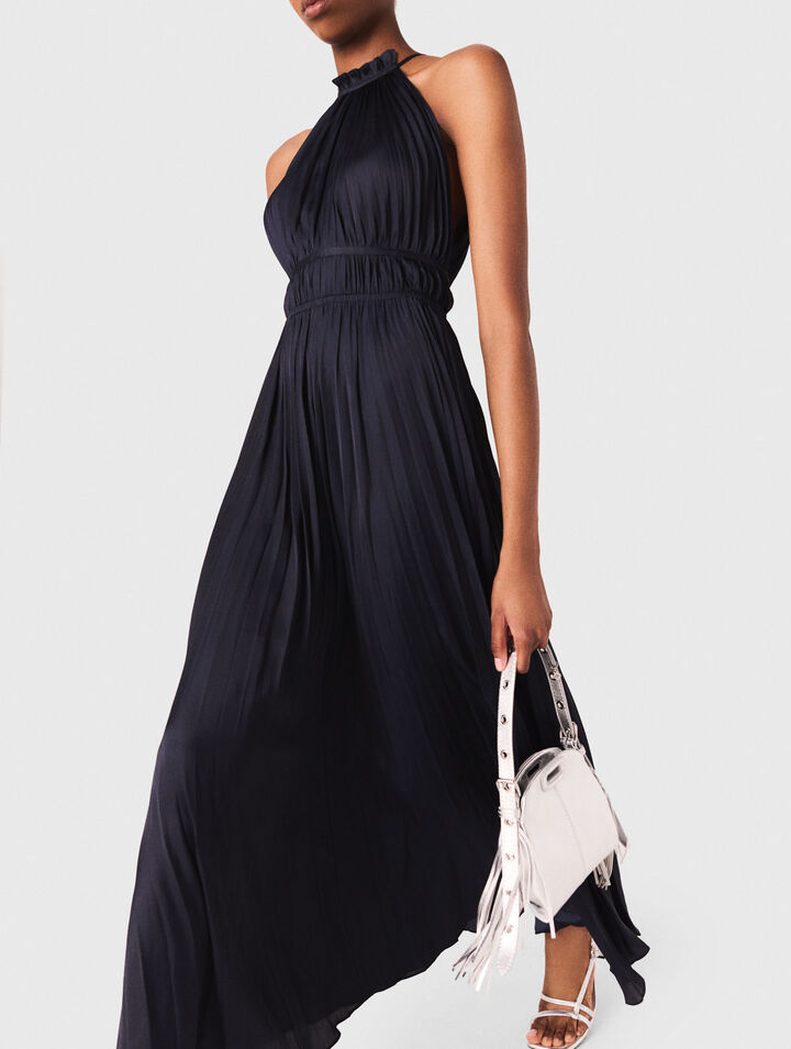 Pleated satin maxi dress