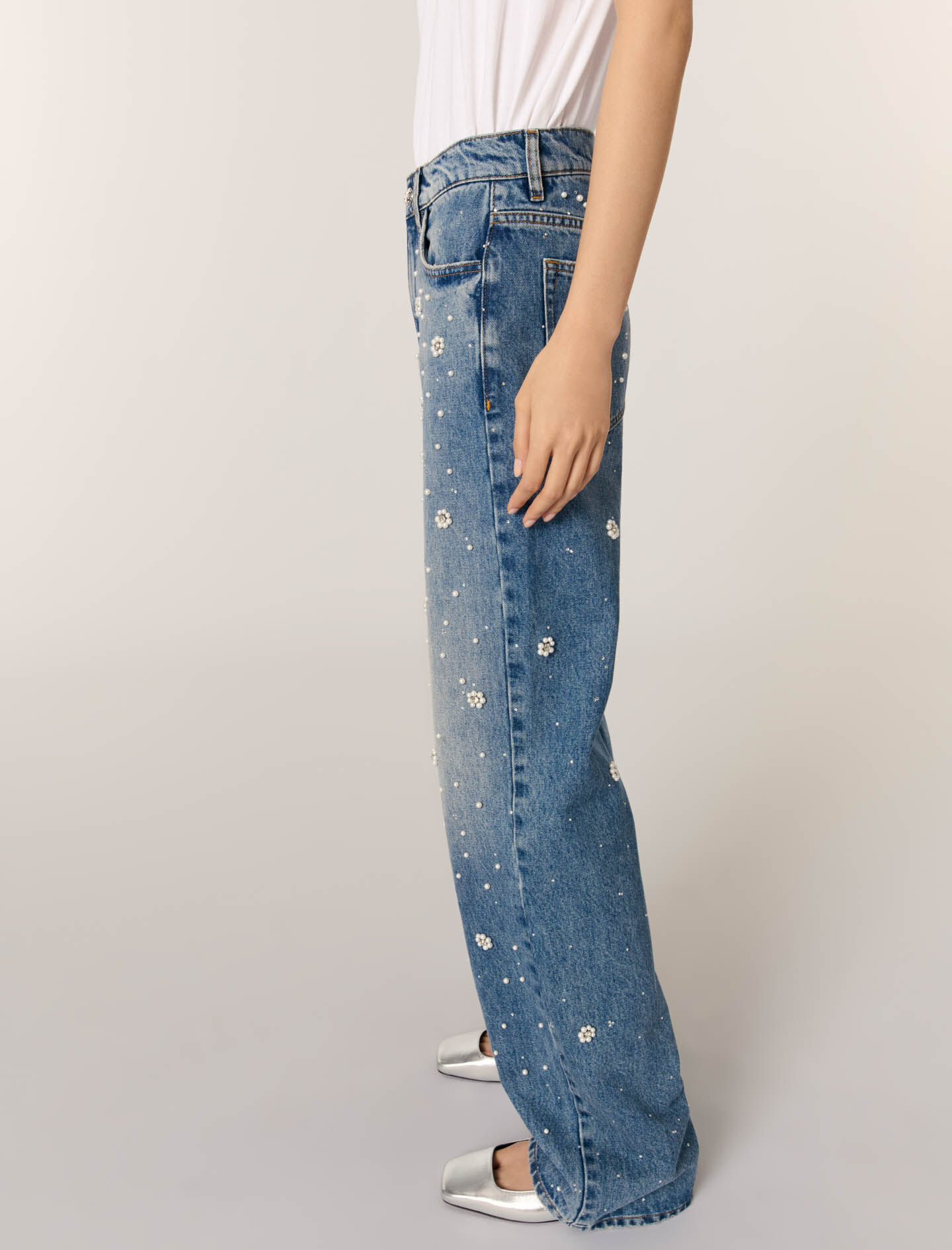 Wide-leg embroidered jeans Blue For Women | Maje