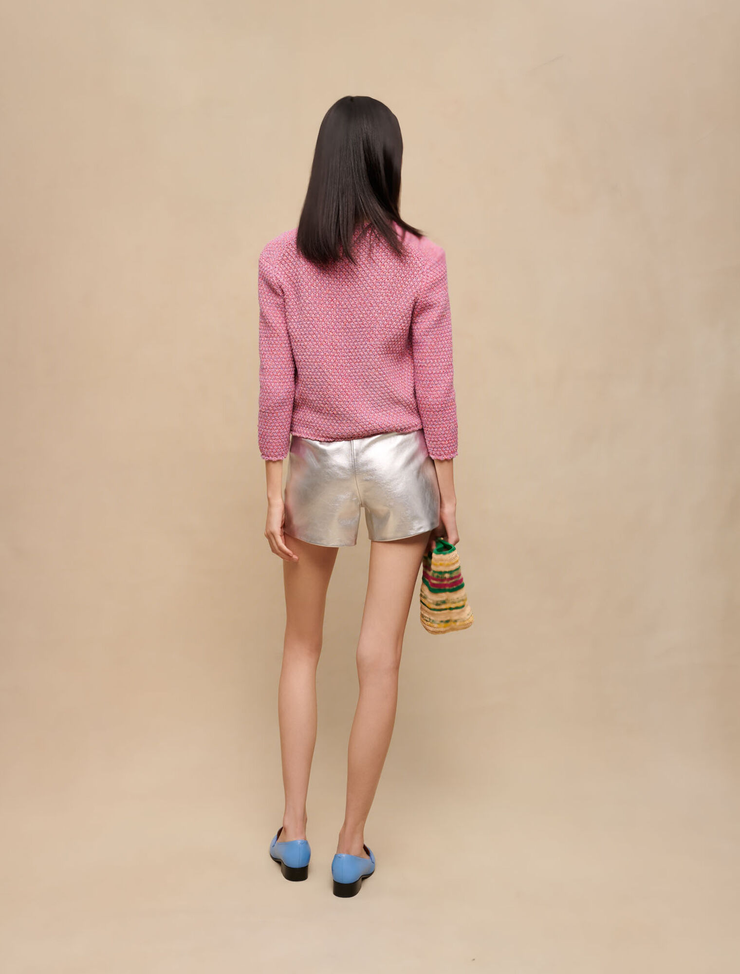 Tweed-effect knit cardigan