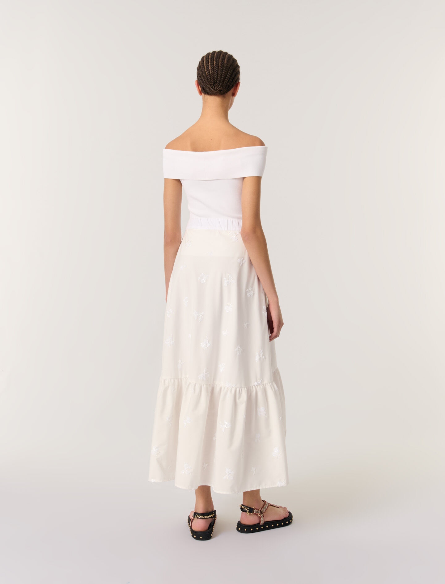 ワンピース A FERRETTI Women Mid Skirts 1619 J0413 001 WHITE Long embroidered skirt White For Women | Maje