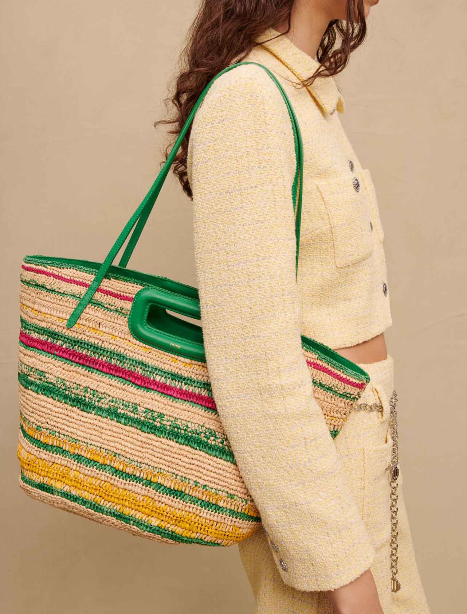 Striped raffia basket