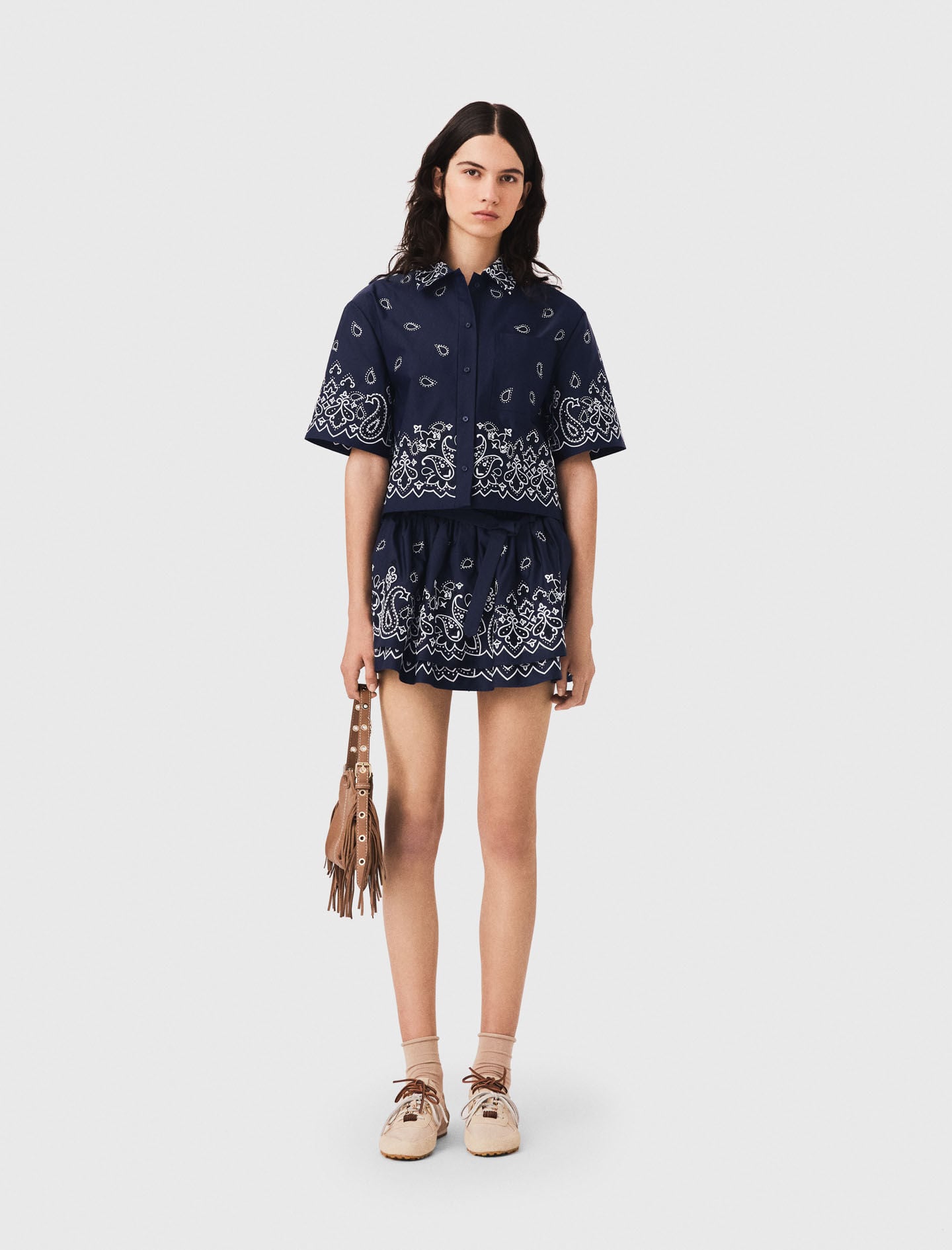 マチャ Cropped embroidered taffeta shirt Blue For Women | Maje