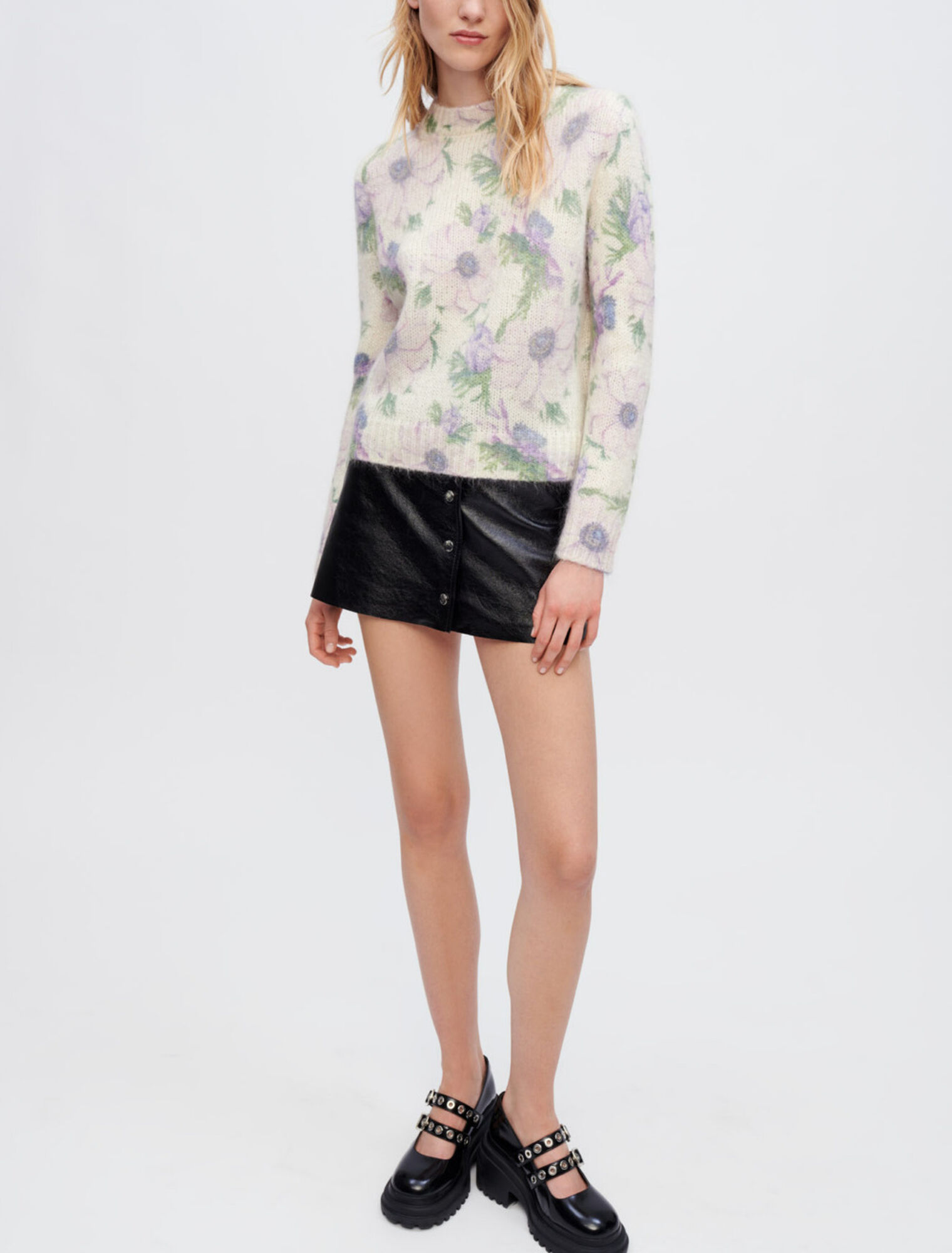 Flower fluffy jacquard pullover