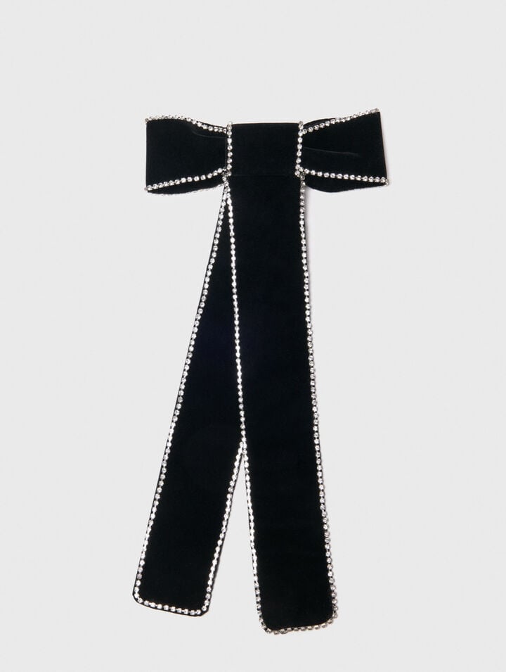 Rhinestone velvet bow barrette