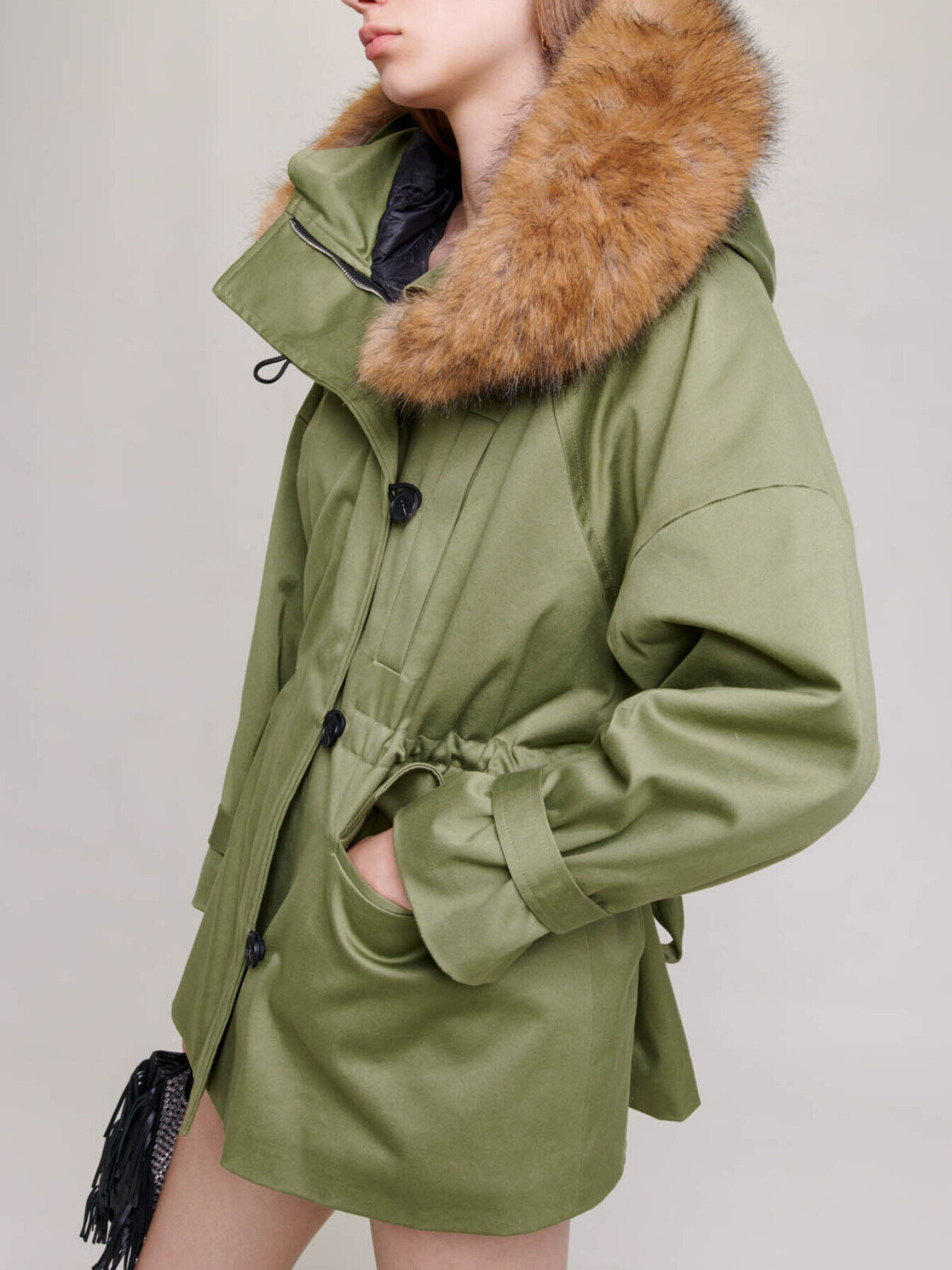 希少　MAI GIDAH Hooded Parka Short hooded parka Brown For Women | Maje