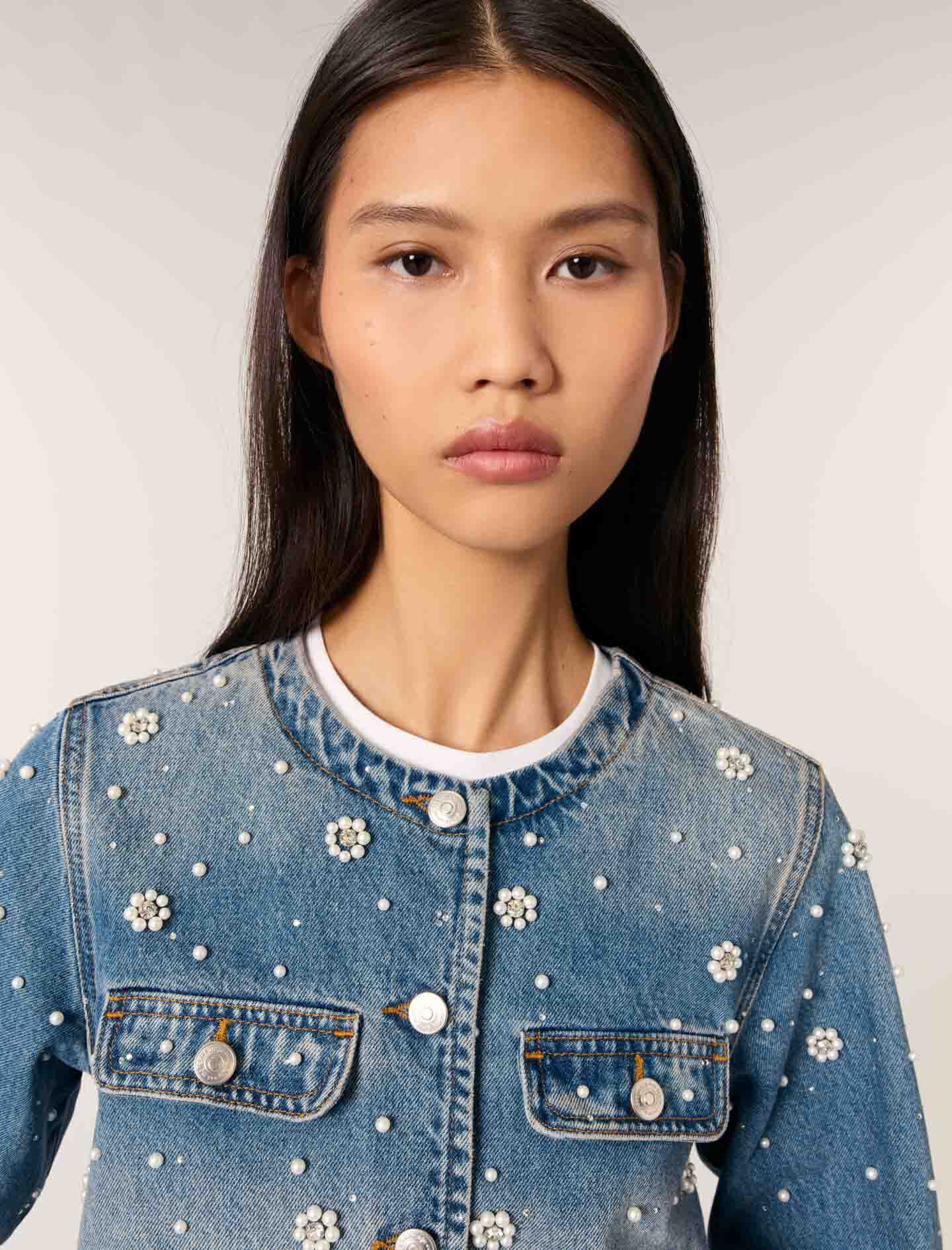 Embroidered denim jacket Blue For Women | Maje