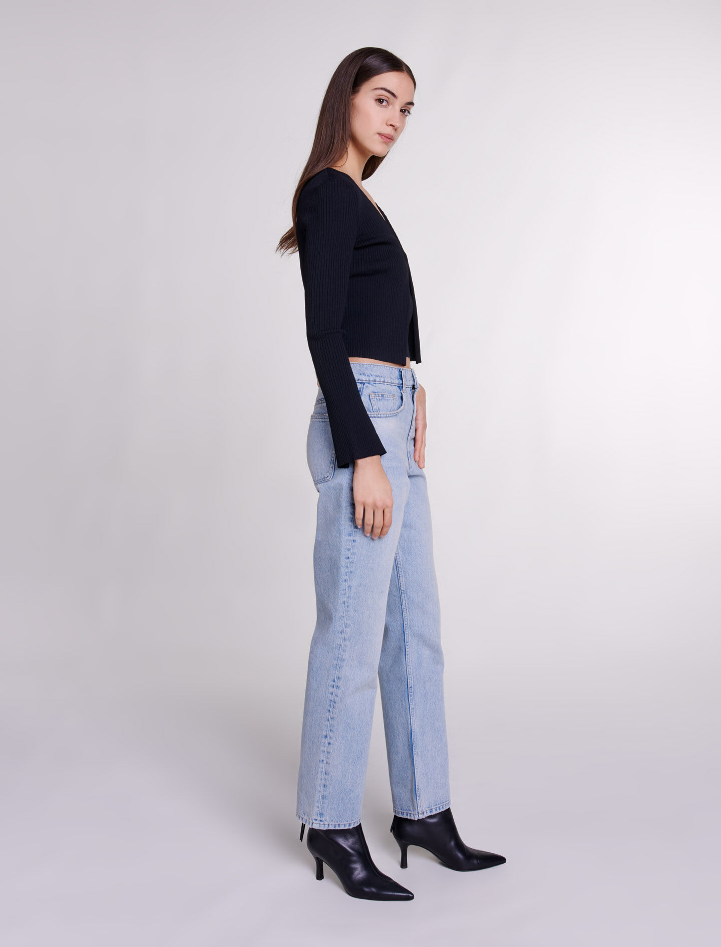 【2plan】Winter Wool Mael Hazzi Cardigan Rhinestone cardigan Black / Gray For Women | Maje