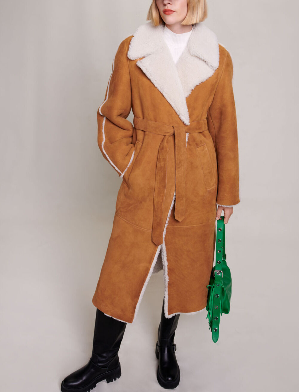 Long fleece coat Brown For Women | Maje