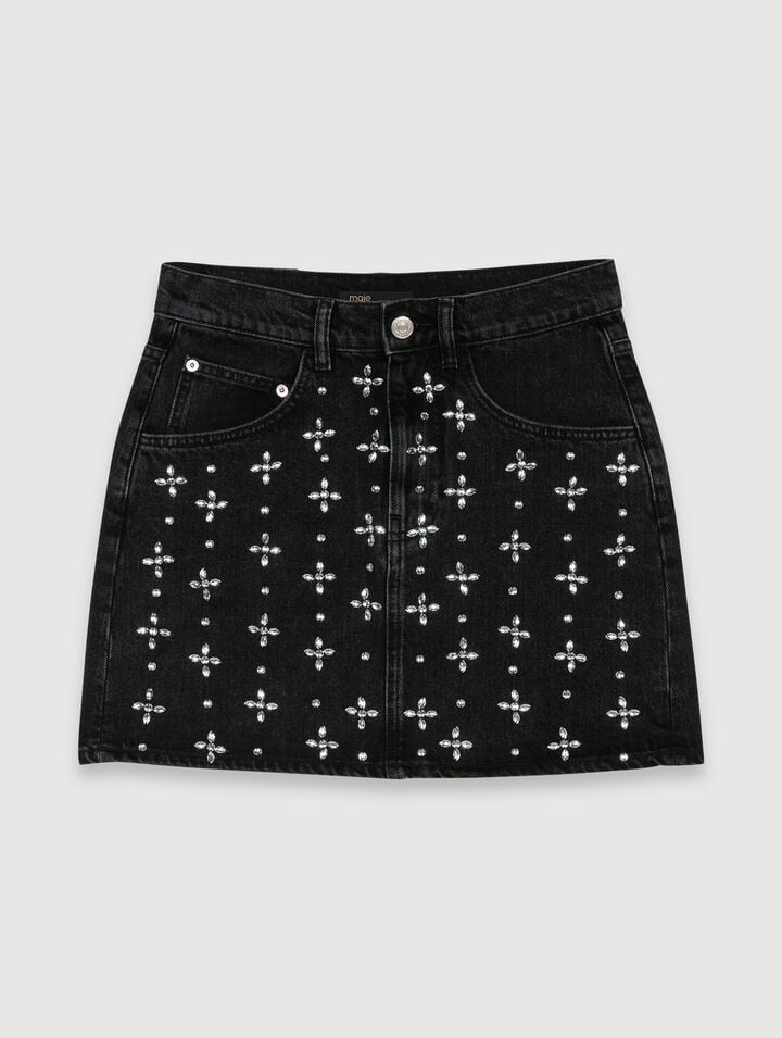 Short denim skirt with rhinestones