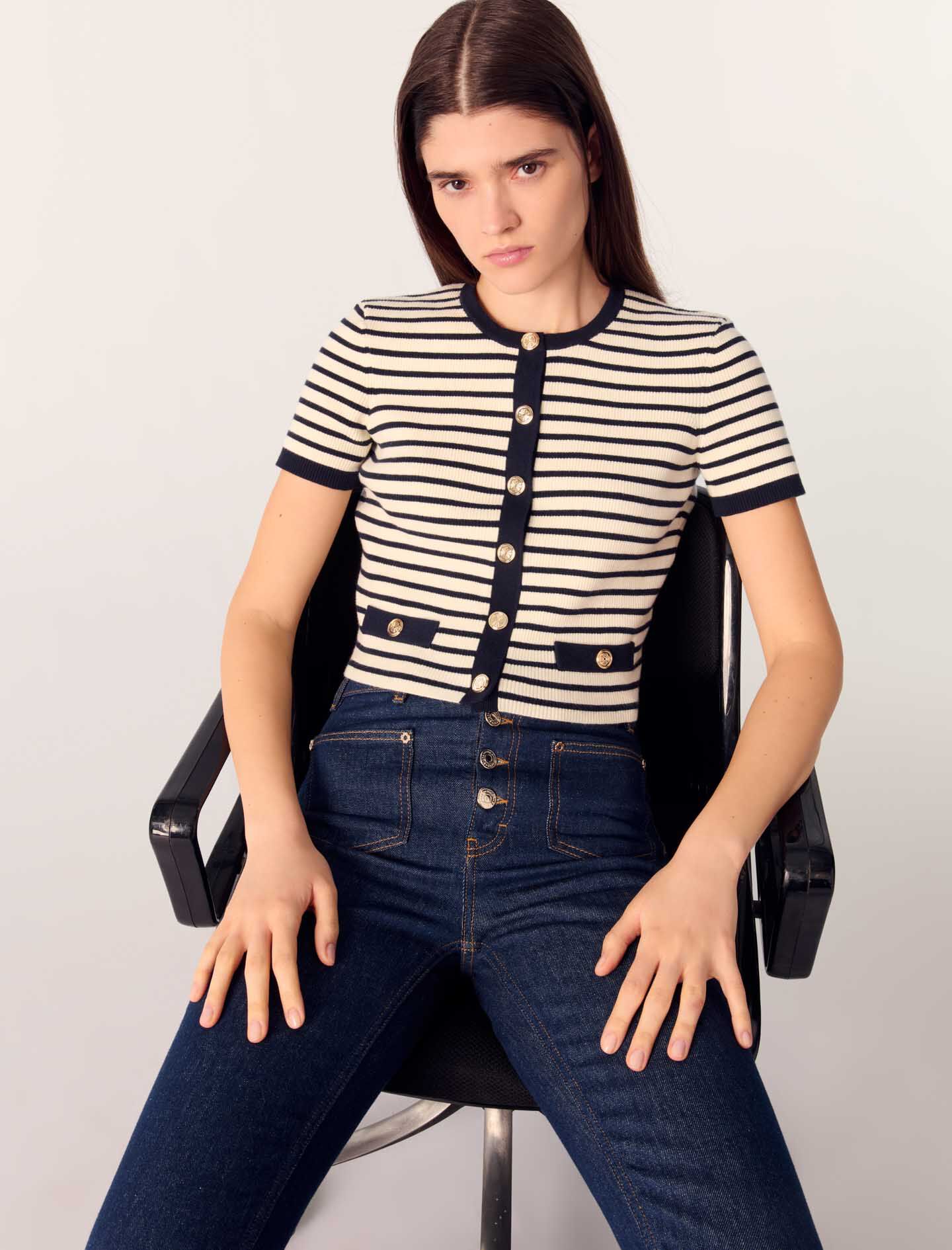 マーシー Cropped rib knit cardigan Ecru For Women | Maje