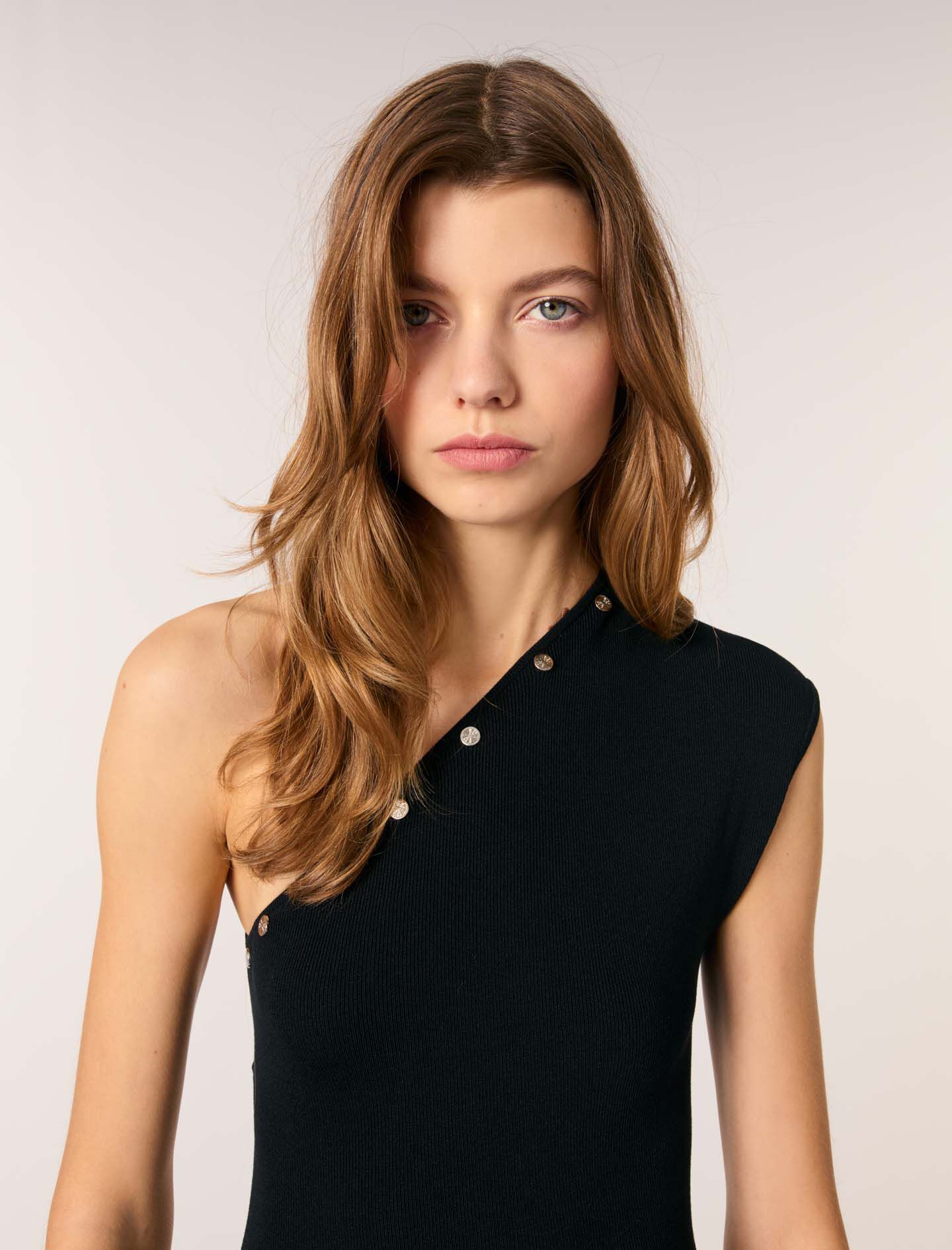 Black Asymmetric Rib Knit Dress - Women's Christmas Party